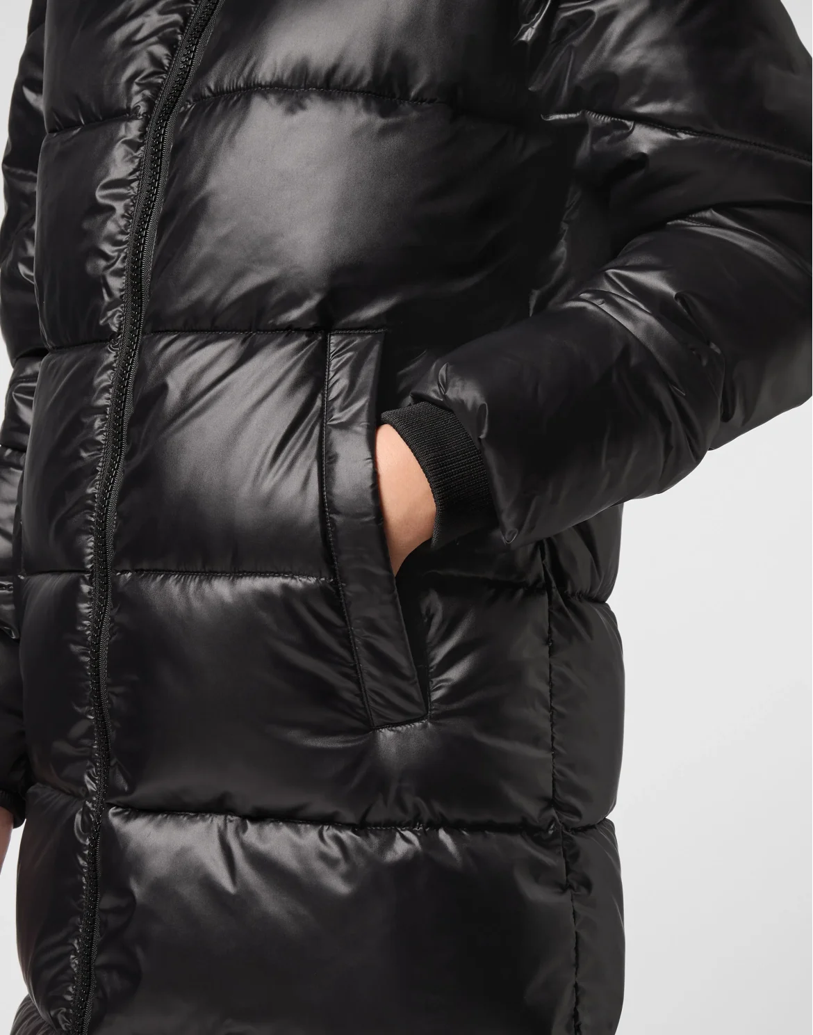 Nylon Long Puffered Jacket, цвет: Черный