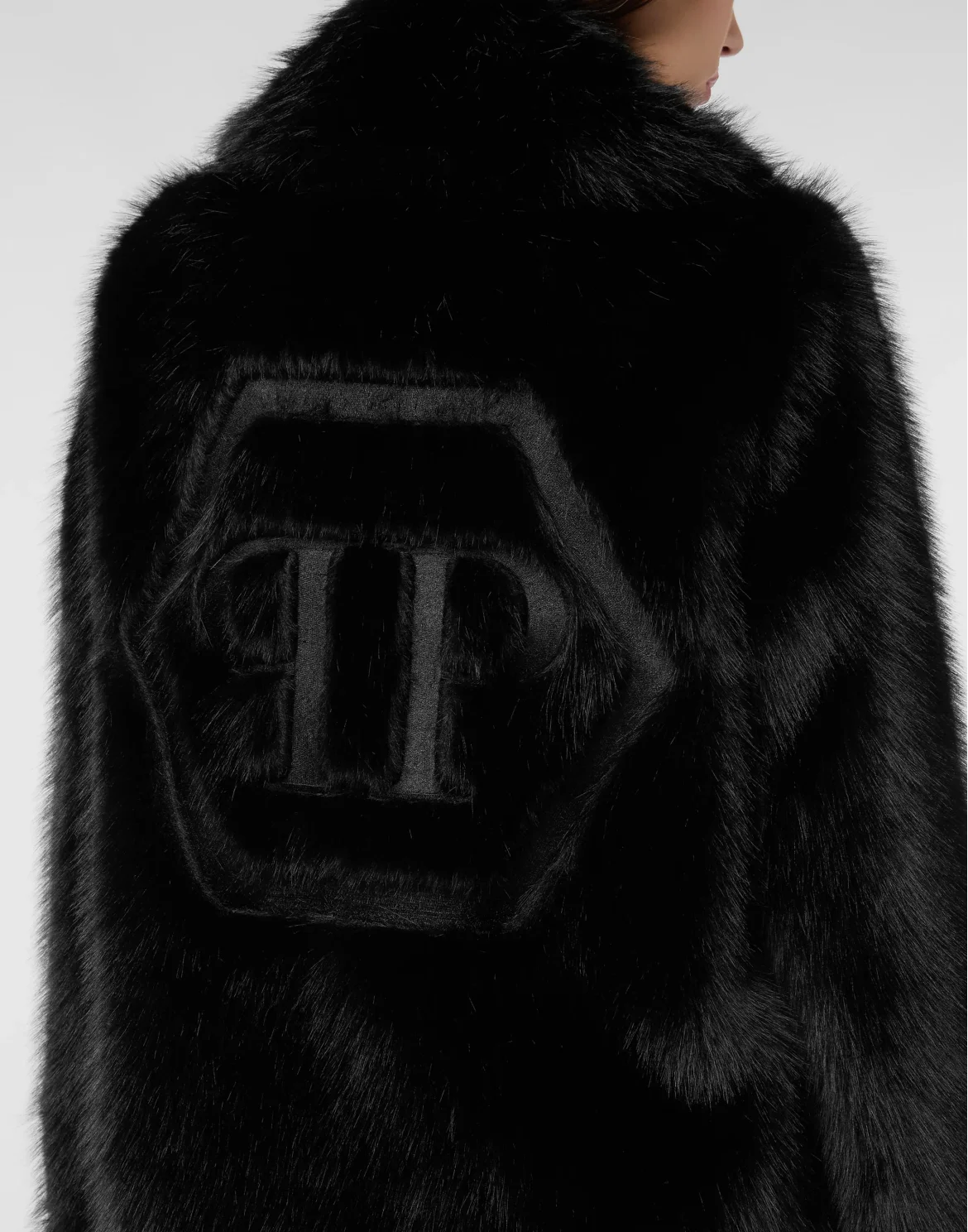 Lurex Eco Fur Long Coat Hexagon, цвет: Черный