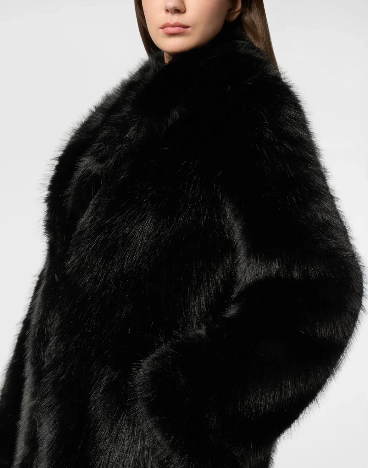 Lurex Eco Fur Long Coat Hexagon, цвет: Черный
