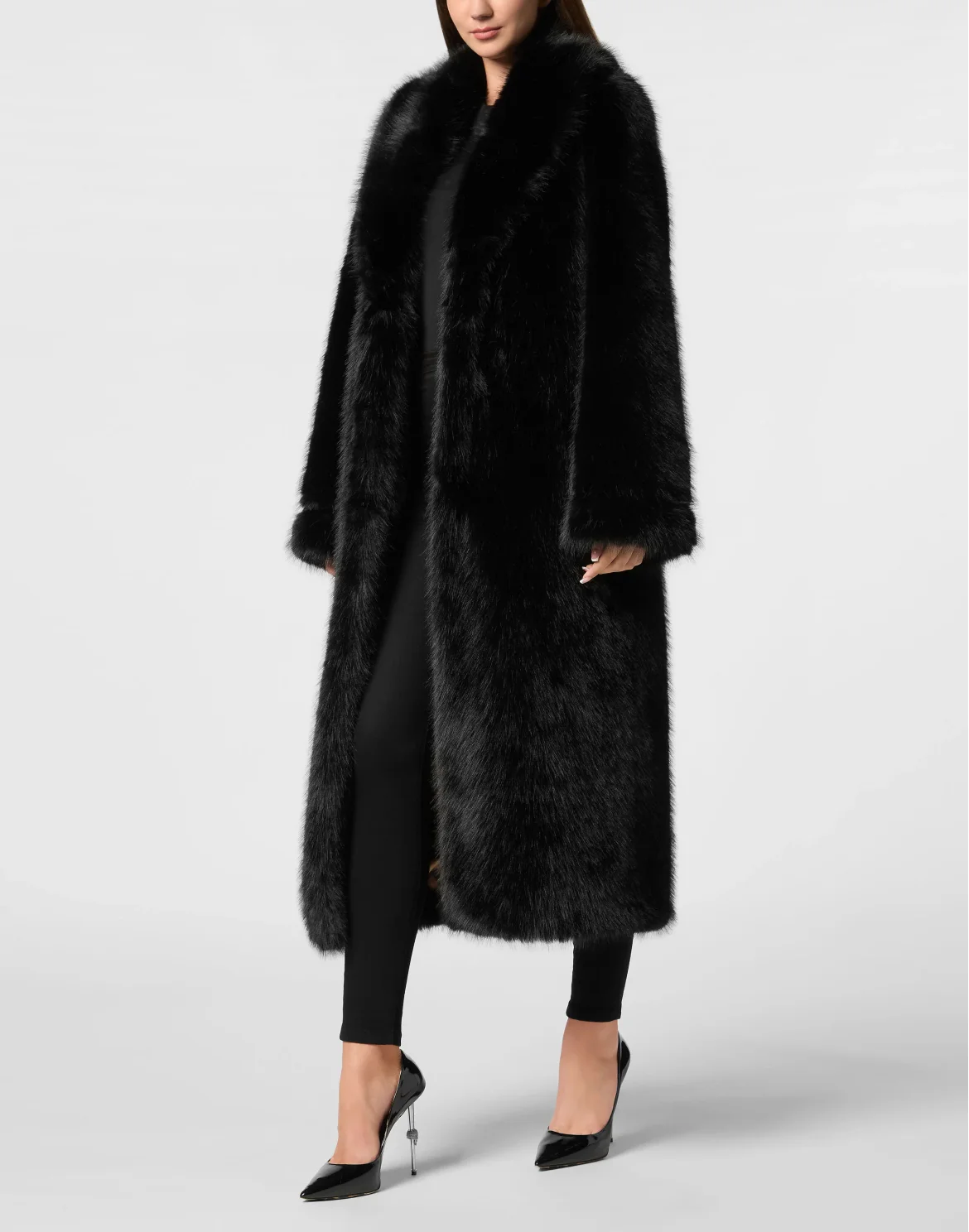 Lurex Eco Fur Long Coat Hexagon, цвет: Черный