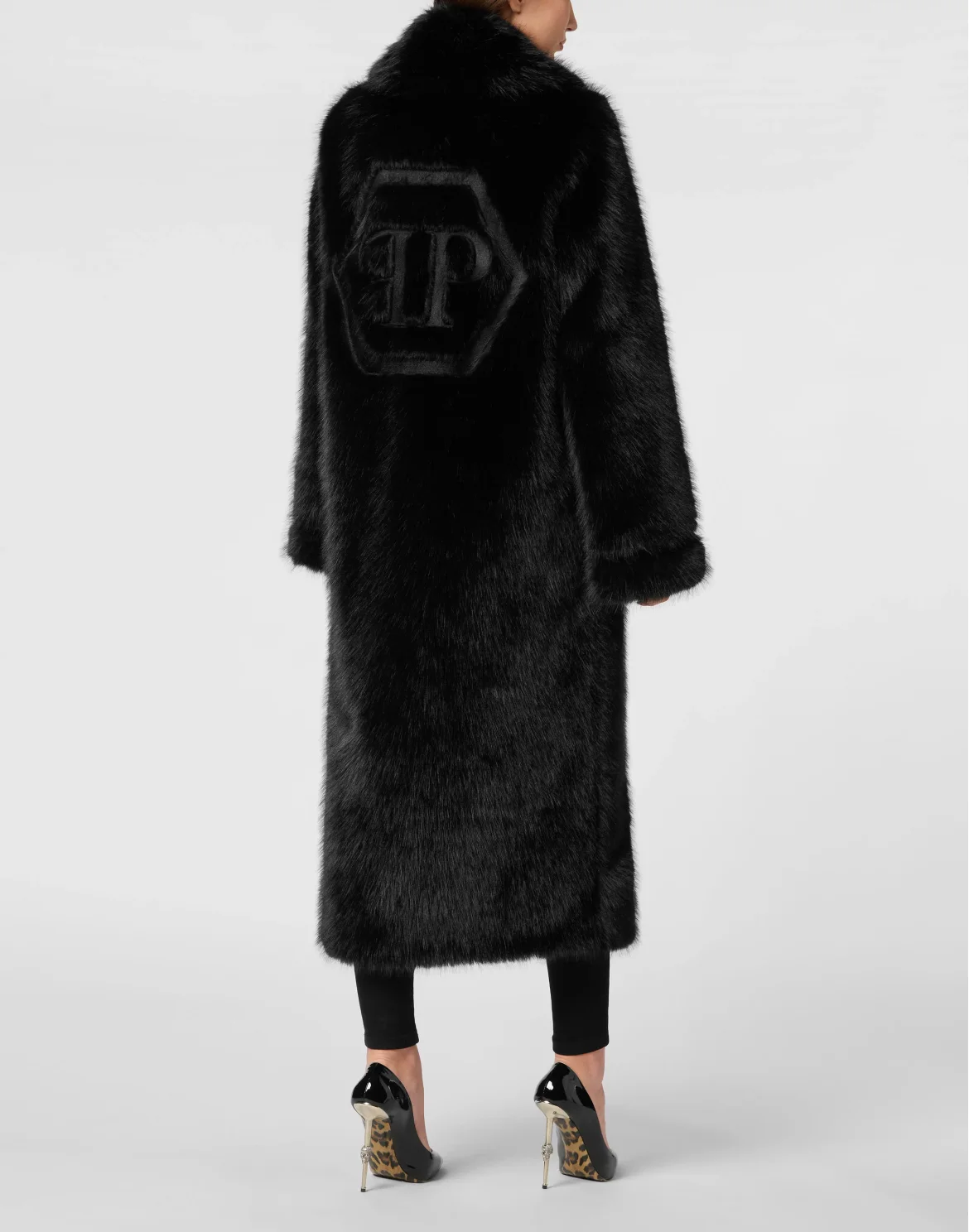 Lurex Eco Fur Long Coat Hexagon, цвет: Черный