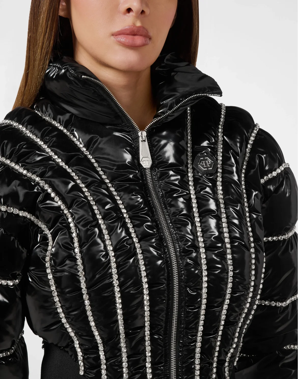 Multicutted Down Jacket Strass, цвет: Черный
