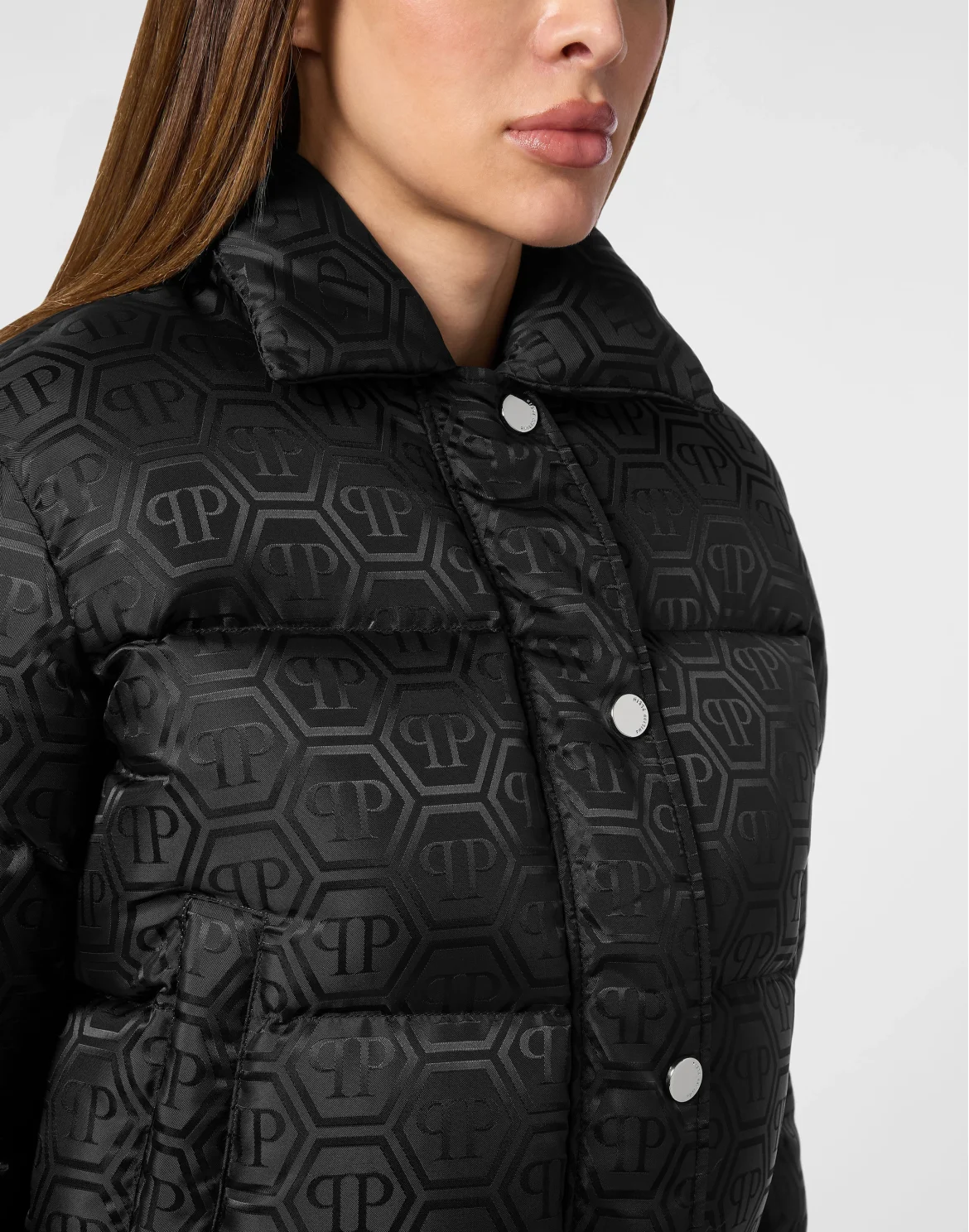 Nylon Jacquard Cropped Puffer Jacket Monogram, цвет: Черный