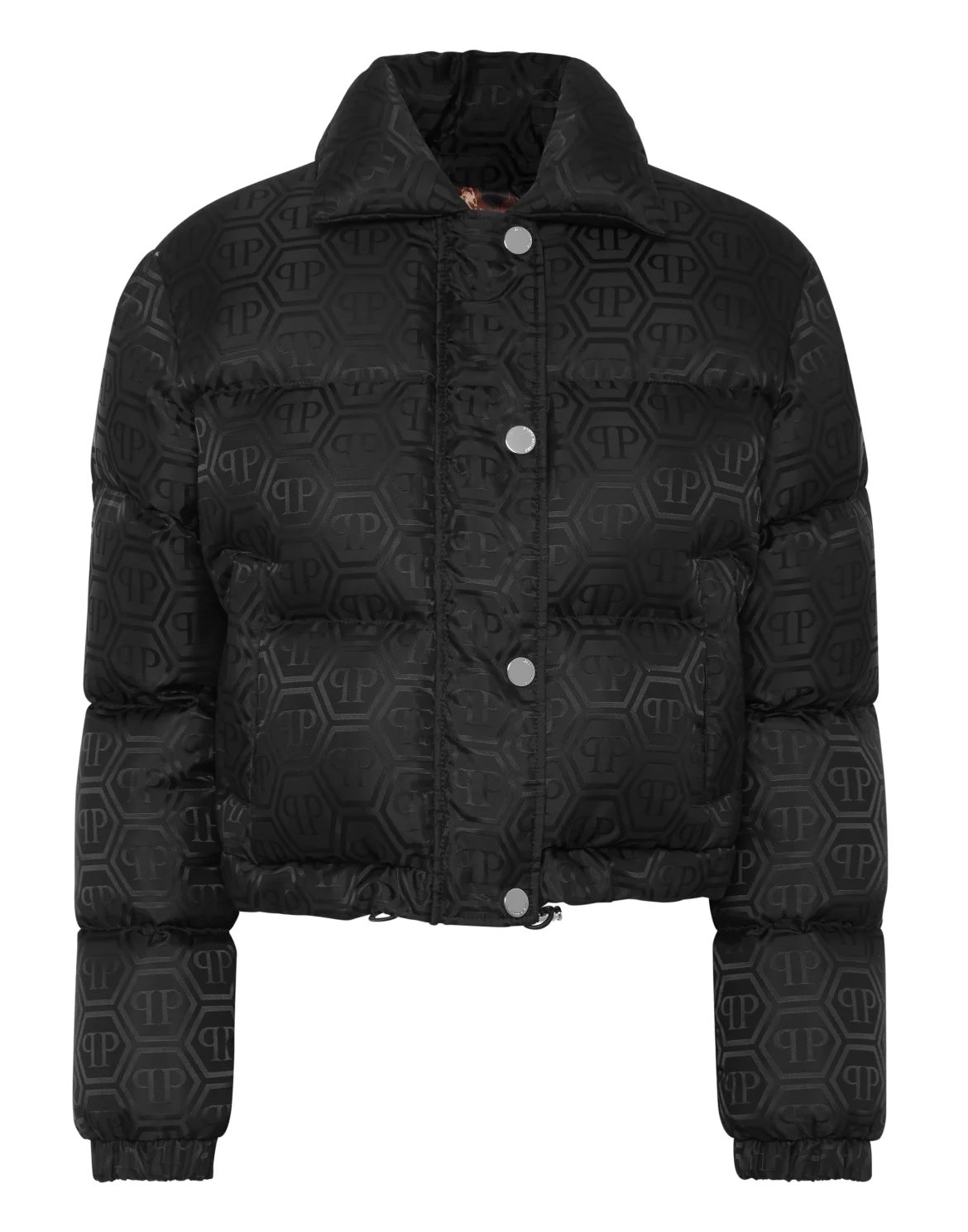 Nylon Jacquard Cropped Puffer Jacket Monogram, цвет: Черный