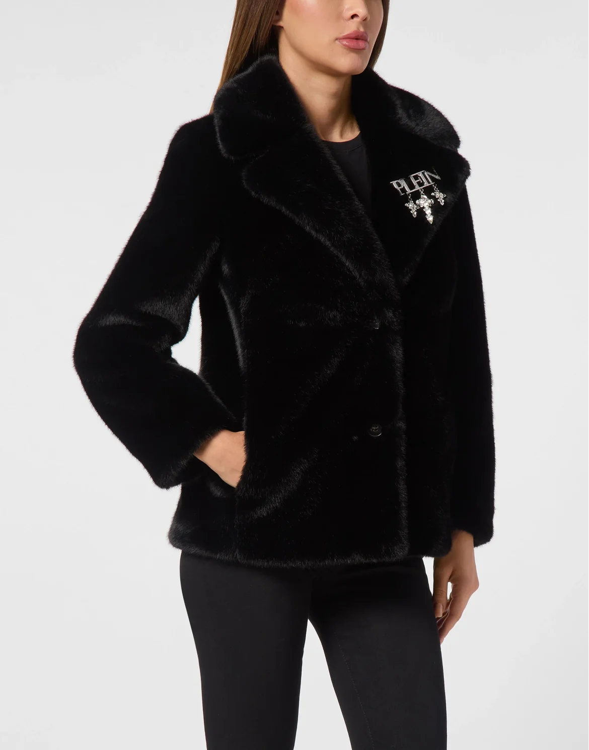 Eco Mink Short Coat Skull&Bones, цвет: Черный