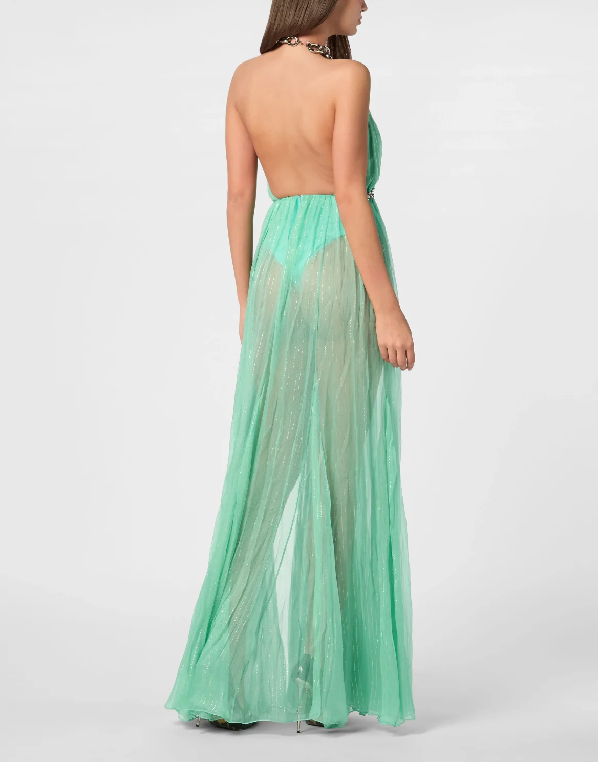 Chiffon Woven Chain Long Dress, цвет: Бирюзовый
