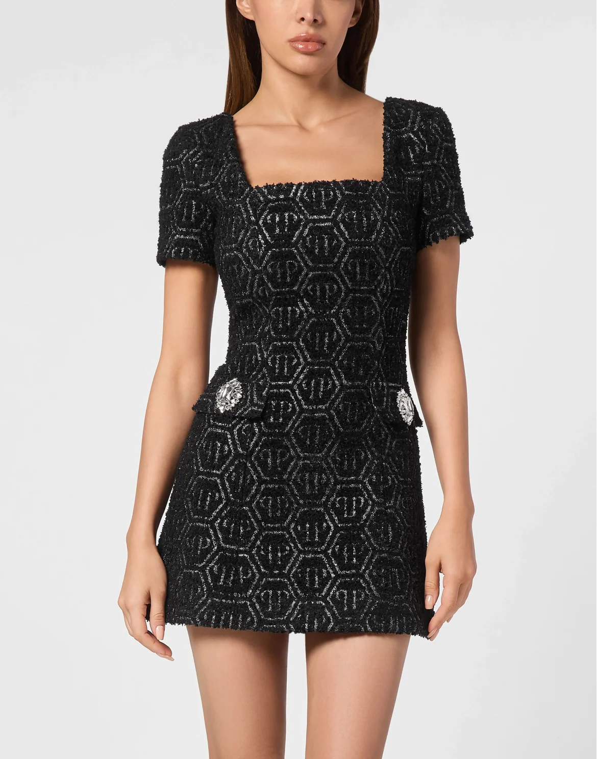 Tweed Short Dress Monogram, цвет: Черный