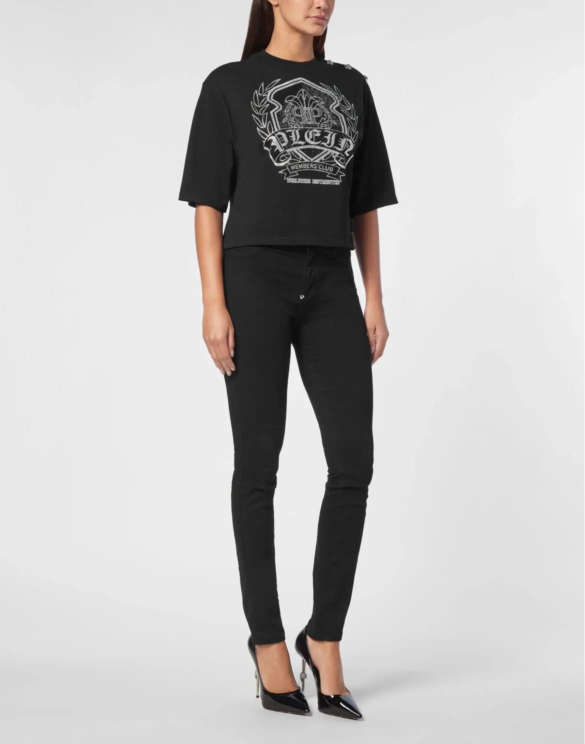 Cropped T-Shirt Strass, цвет: Черный
