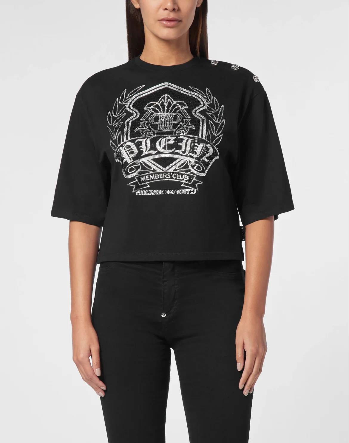 Cropped T-Shirt Strass, цвет: Черный