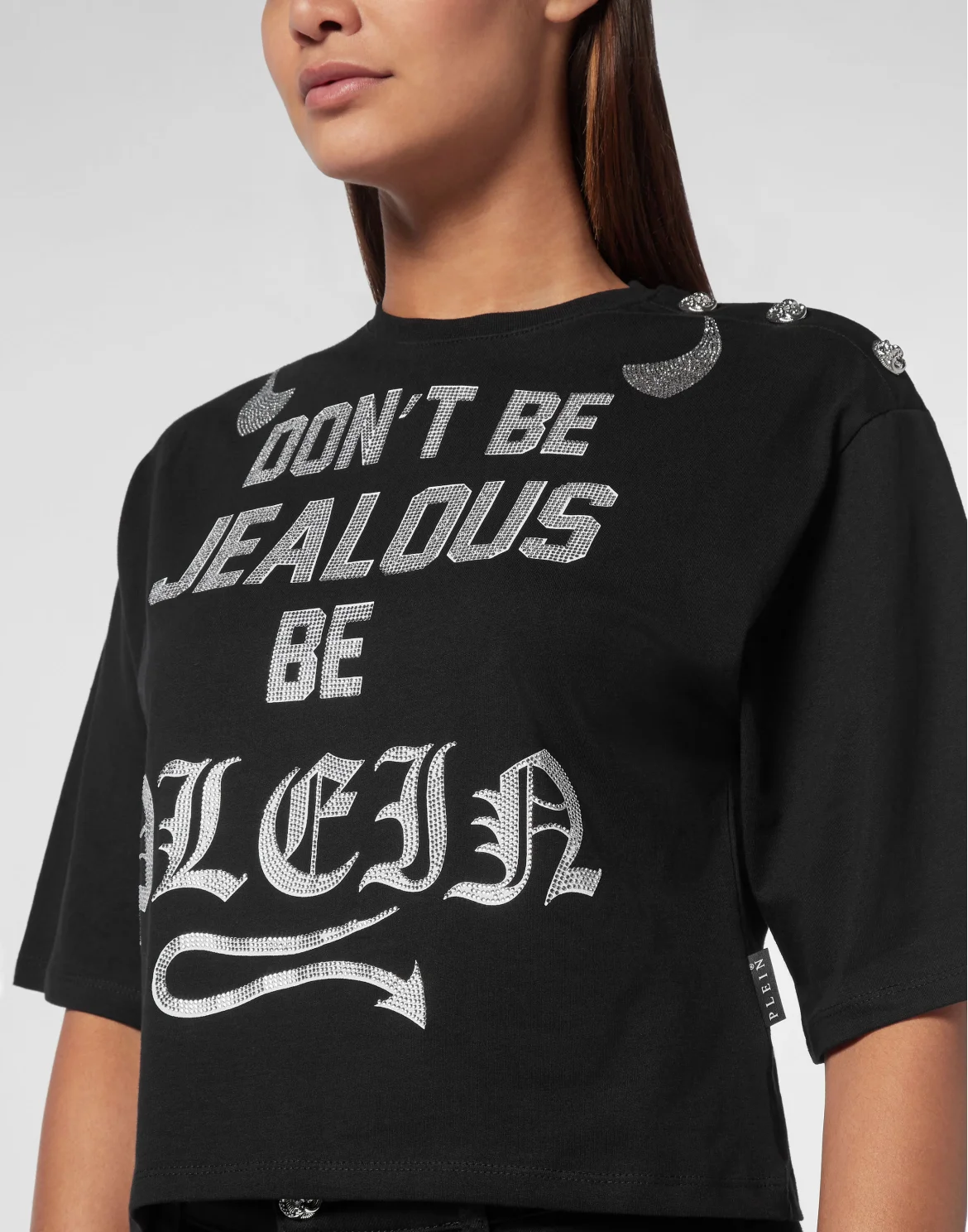 Oversize Cropped T-shirt Round Neck SS, цвет: Черный