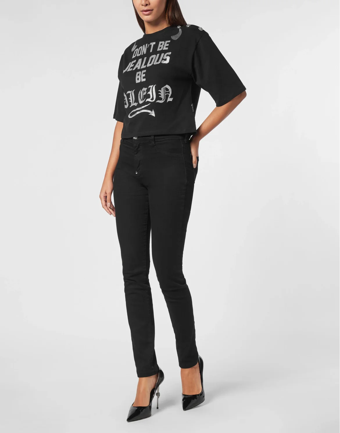Oversize Cropped T-shirt Round Neck SS, цвет: Черный
