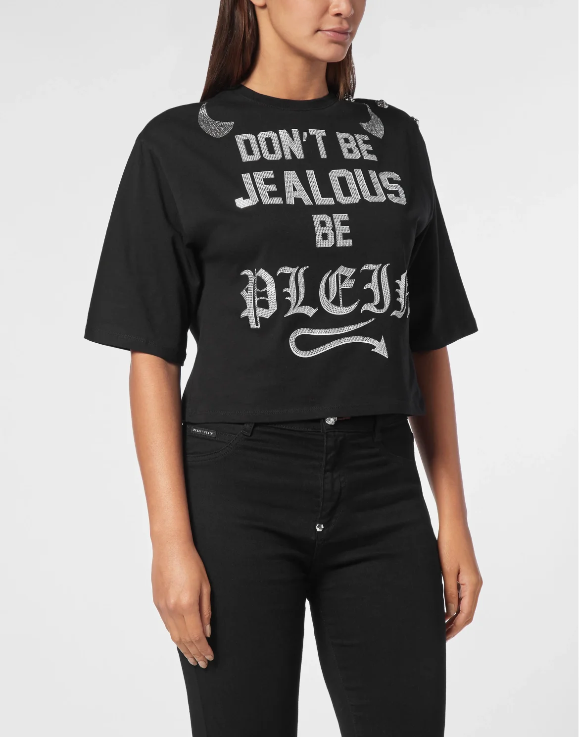 Oversize Cropped T-shirt Round Neck SS, цвет: Черный