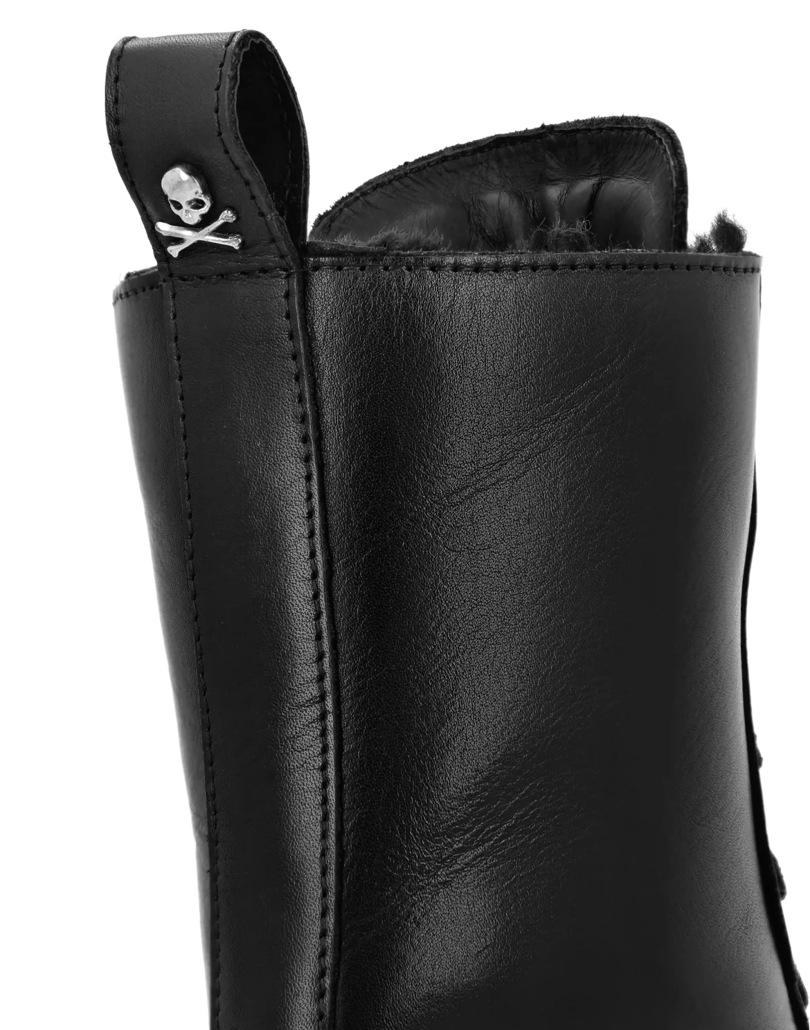 Deer Leather Boots Mid Flat Gothic Plein, цвет: Черный