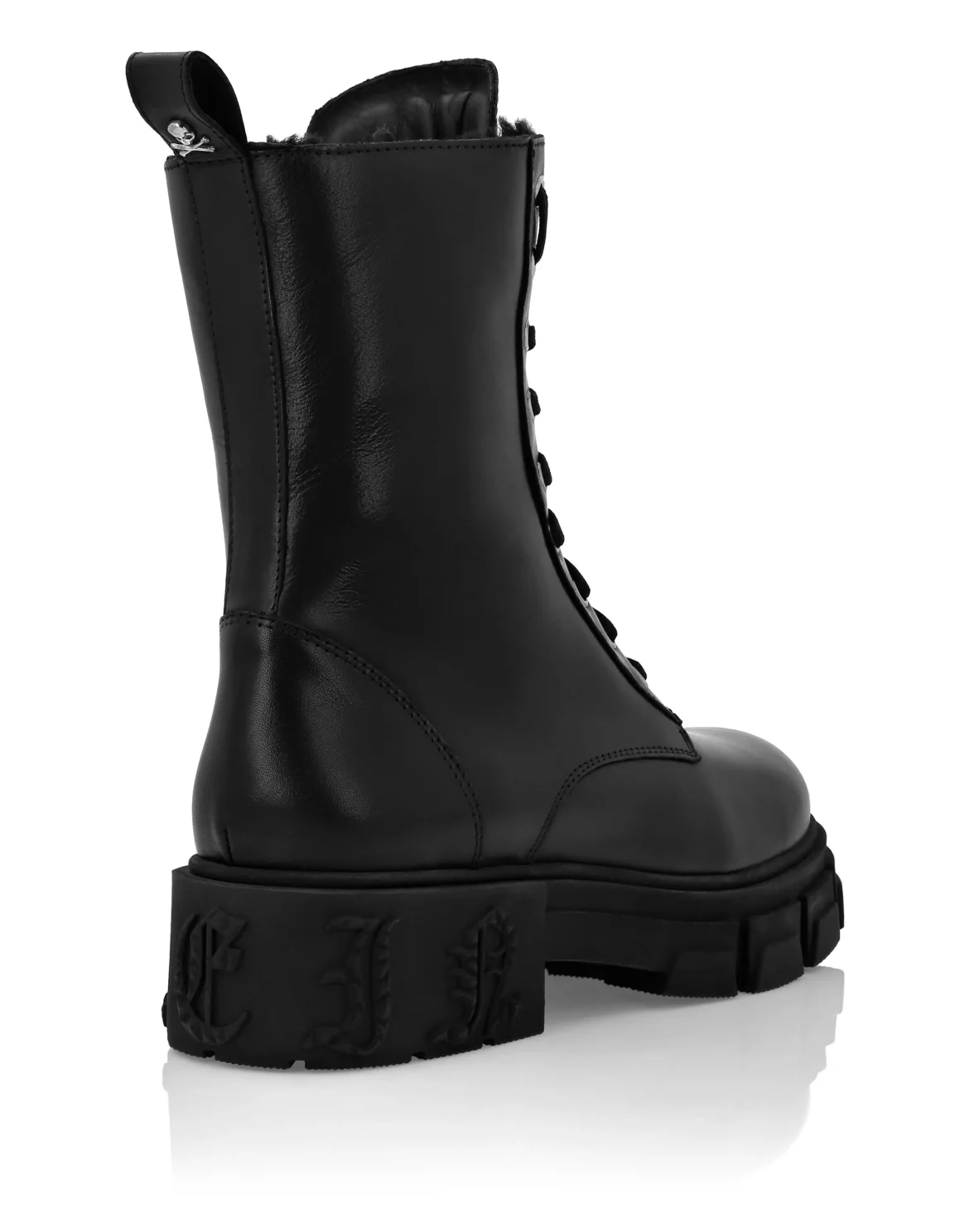 Deer Leather Boots Mid Flat Gothic Plein, цвет: Черный
