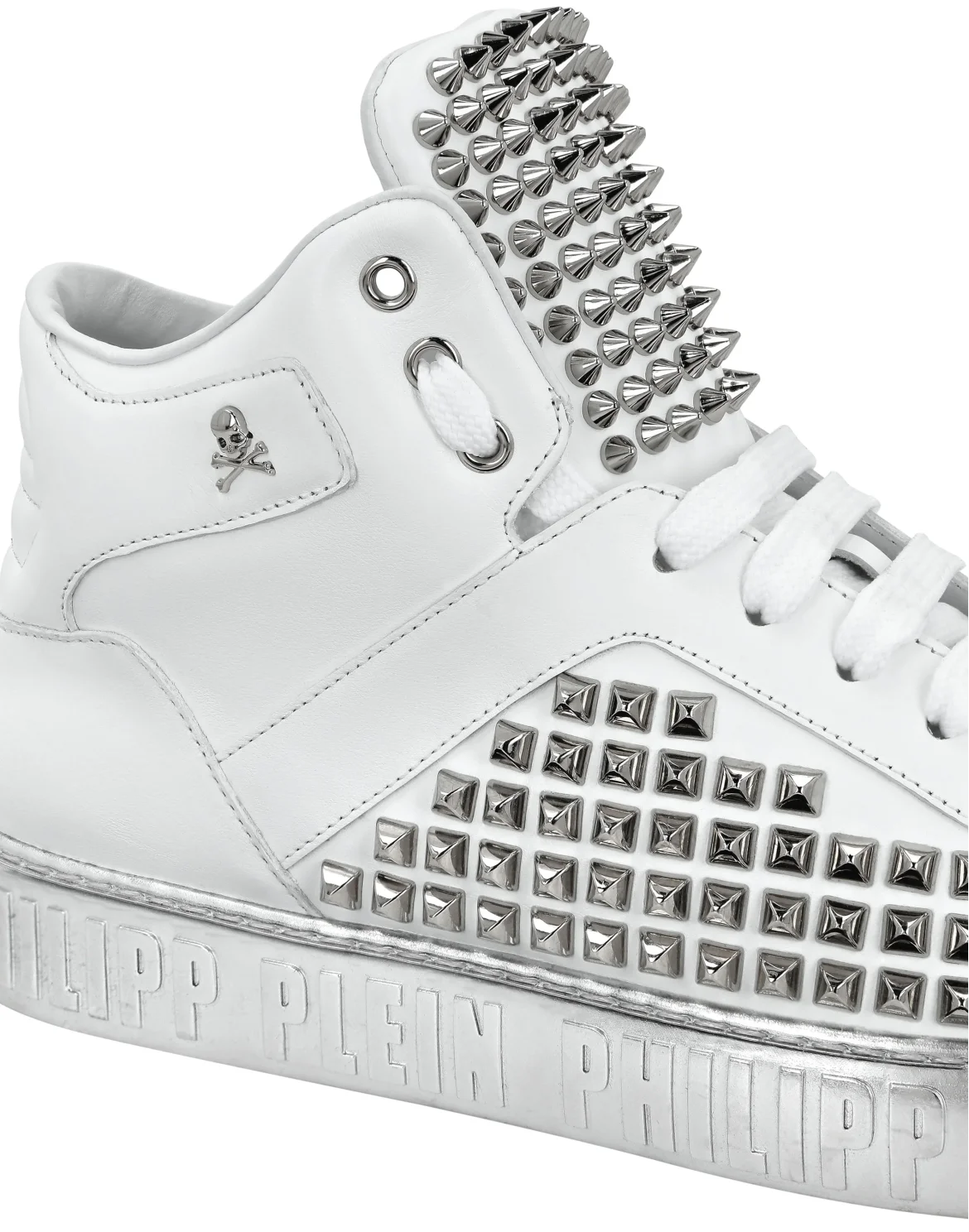 Nappa Leather Mid-Top Sneakers Studs, цвет: Белый