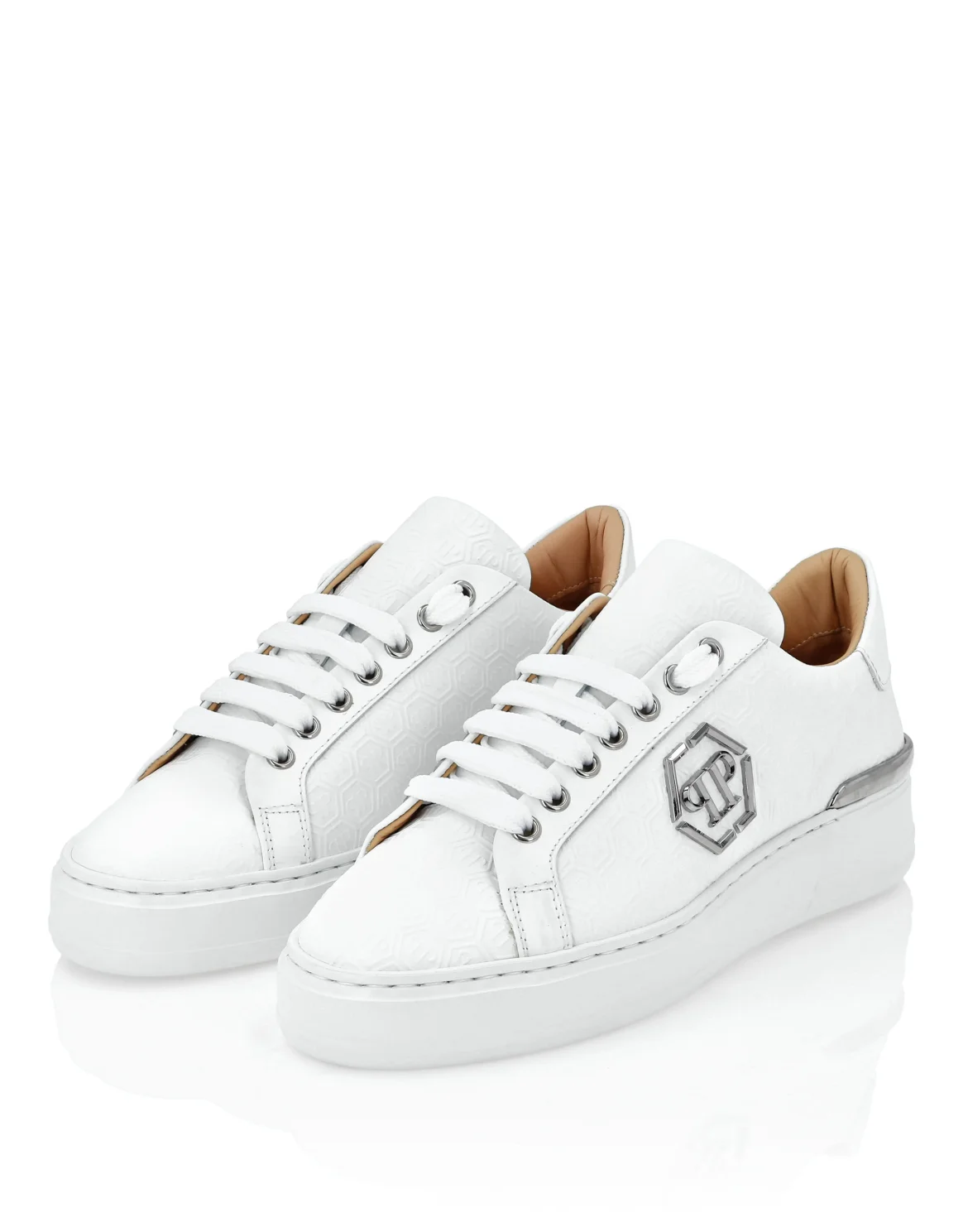 Nappa Leather Lo-Top Sneakers Monogram, цвет: Белый