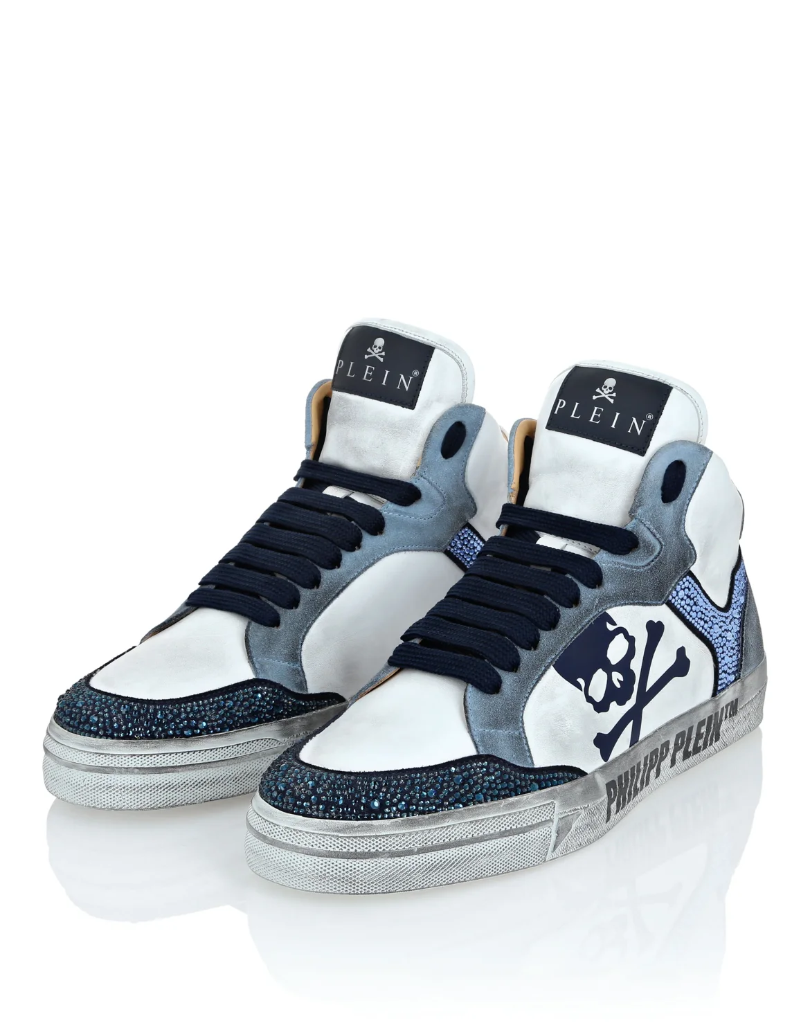 Nappa Leather Hi-Top Sneakers Strass Retrokickz TM, цвет: Белый