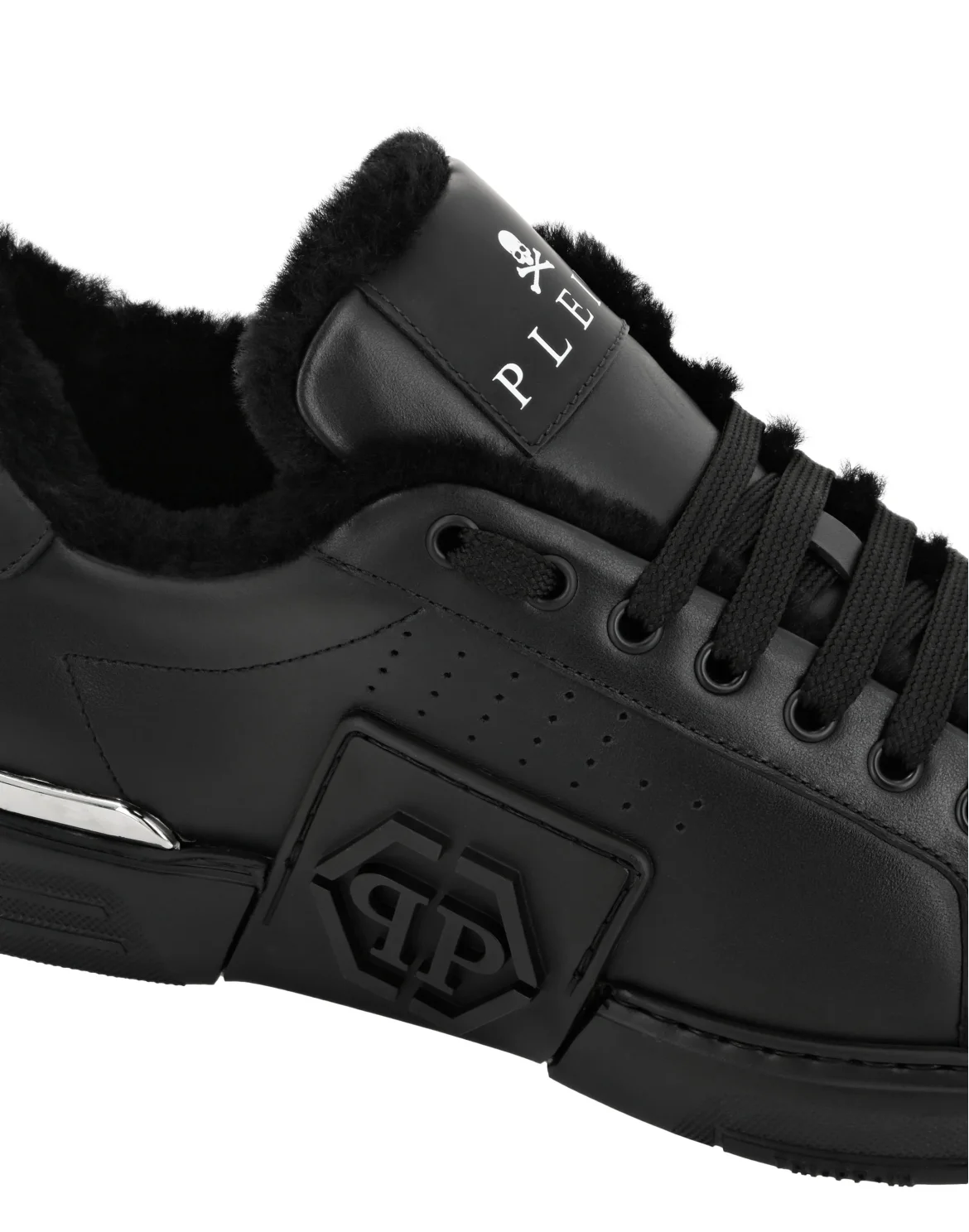 Nappa Leather Lo-Top Sneakers With Fur Hexagon, цвет: Черный