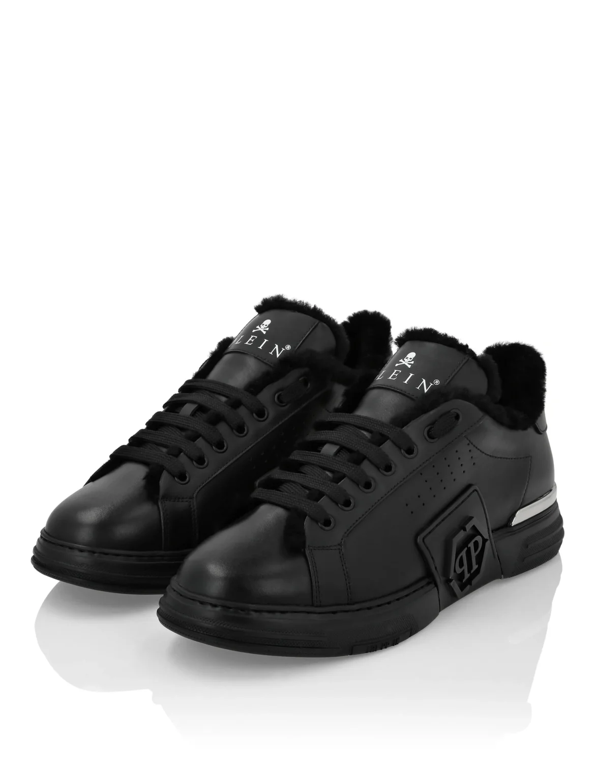 Nappa Leather Lo-Top Sneakers With Fur Hexagon, цвет: Черный