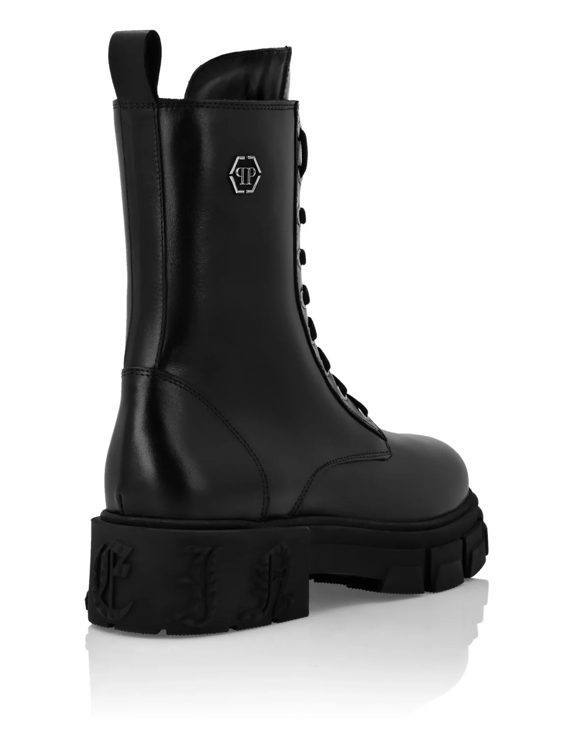Calf Skin Leather Boots Mid Flat Hexagon, цвет: Черный