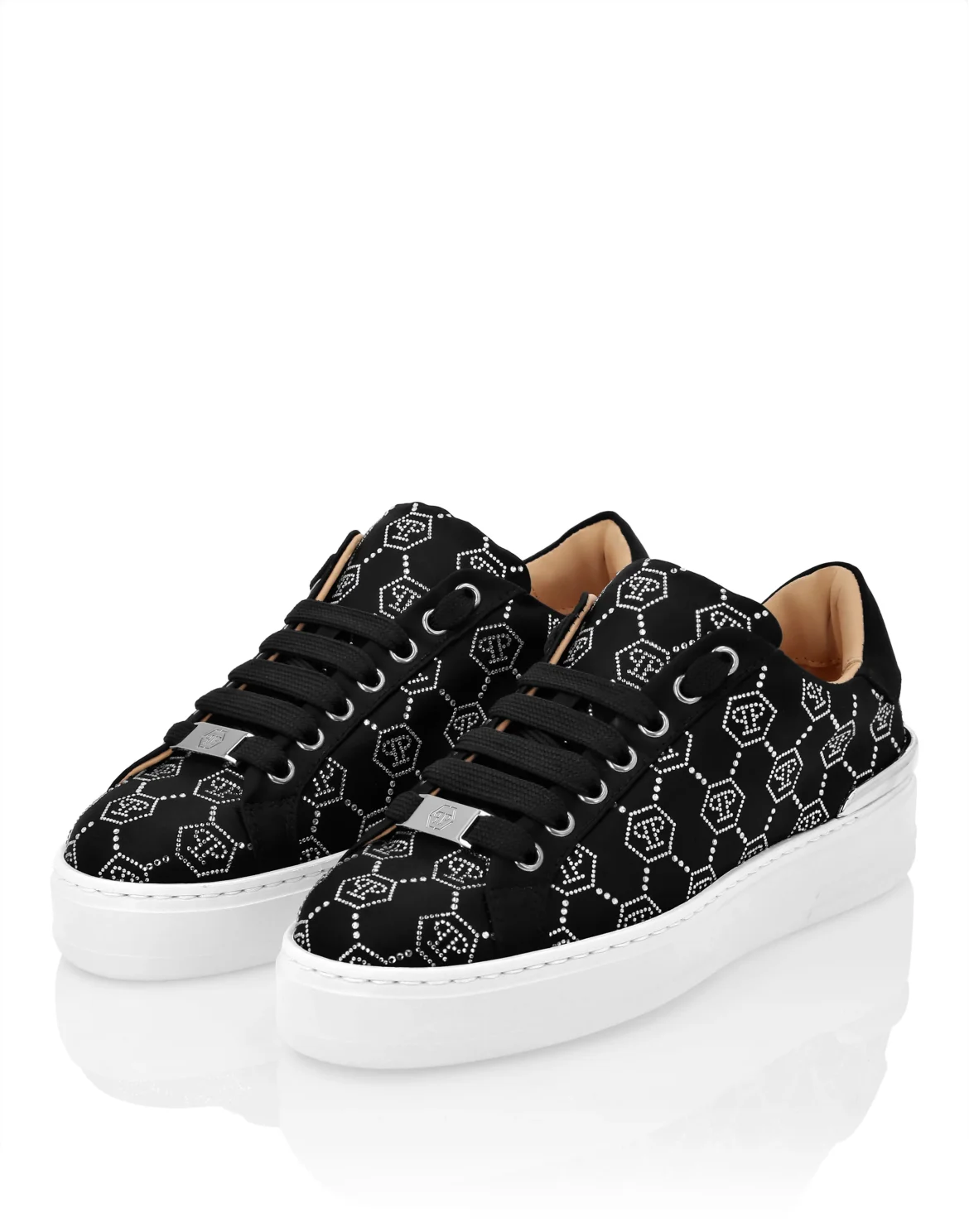 Satin Lo-Top Sneakers Strass Monogram, цвет: Черный