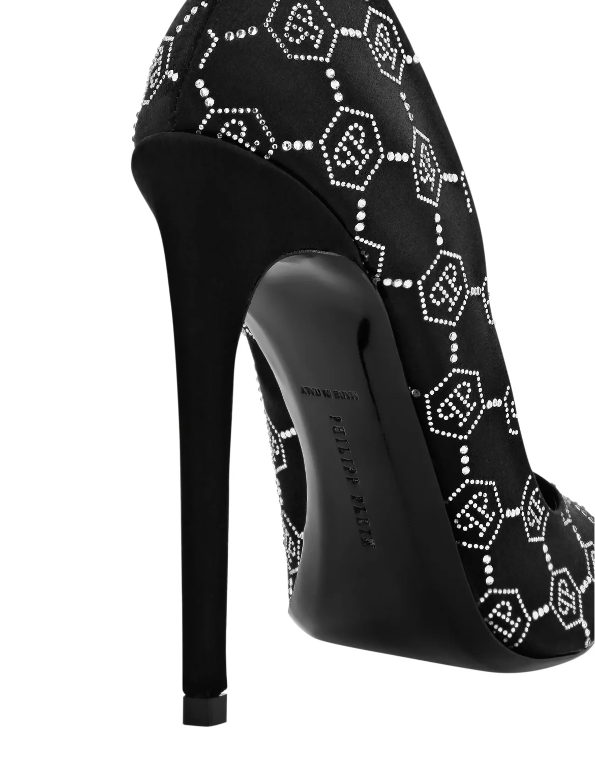 Satin Decollete Hi-Heels Strass Monogram, цвет: Черный