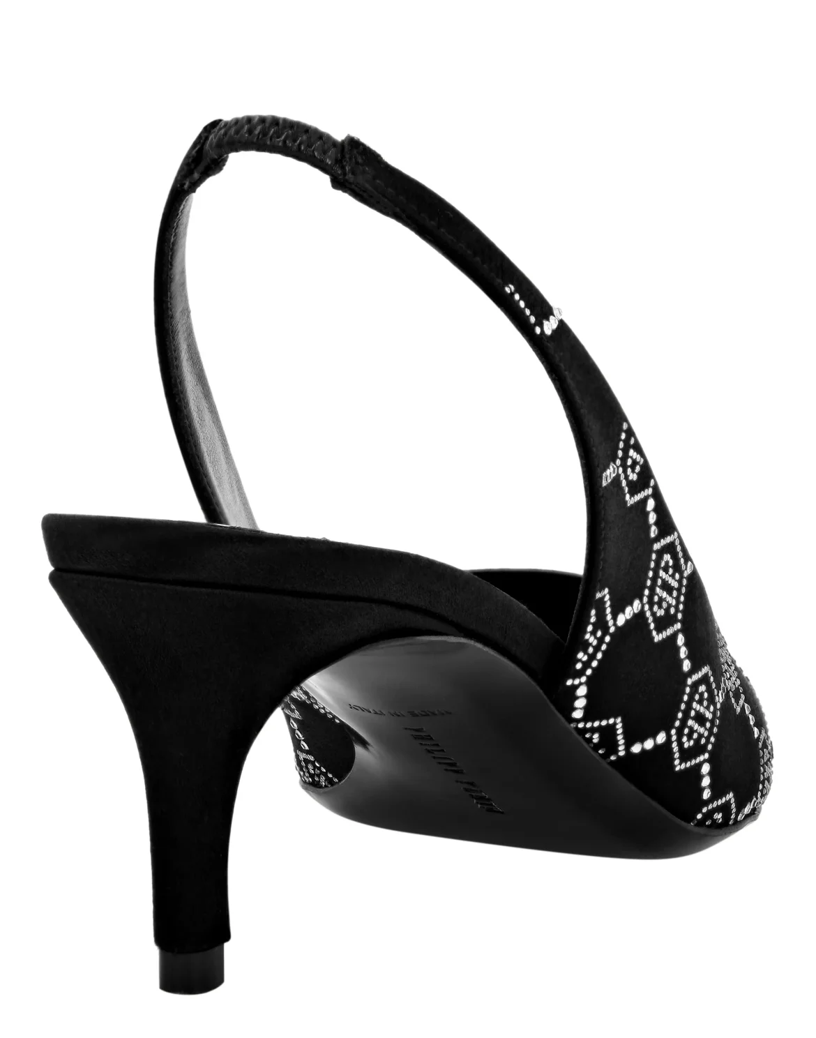 Satin Slingback Low Heels Strass Monogram, цвет: Черный