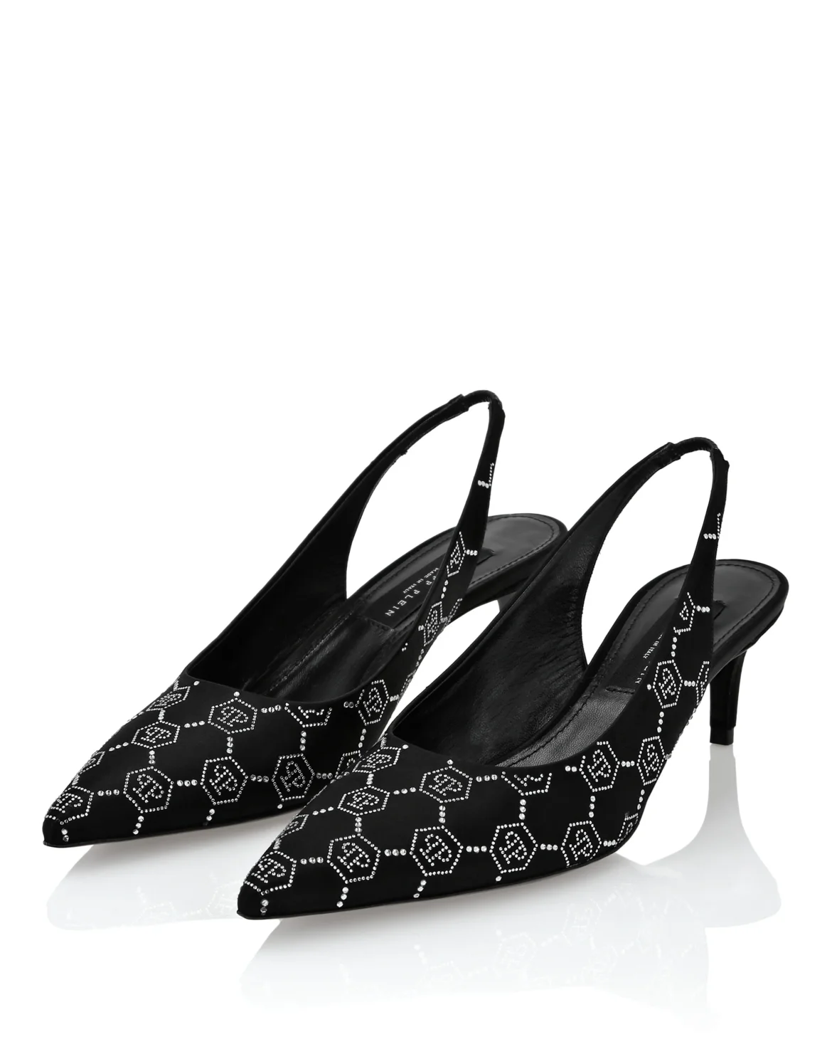 Satin Slingback Low Heels Strass Monogram, цвет: Черный