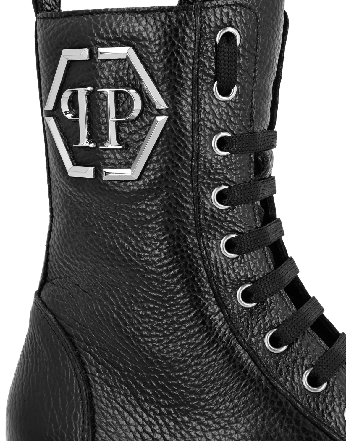 Embossed Leather Boots Mid Flat, цвет: Черный