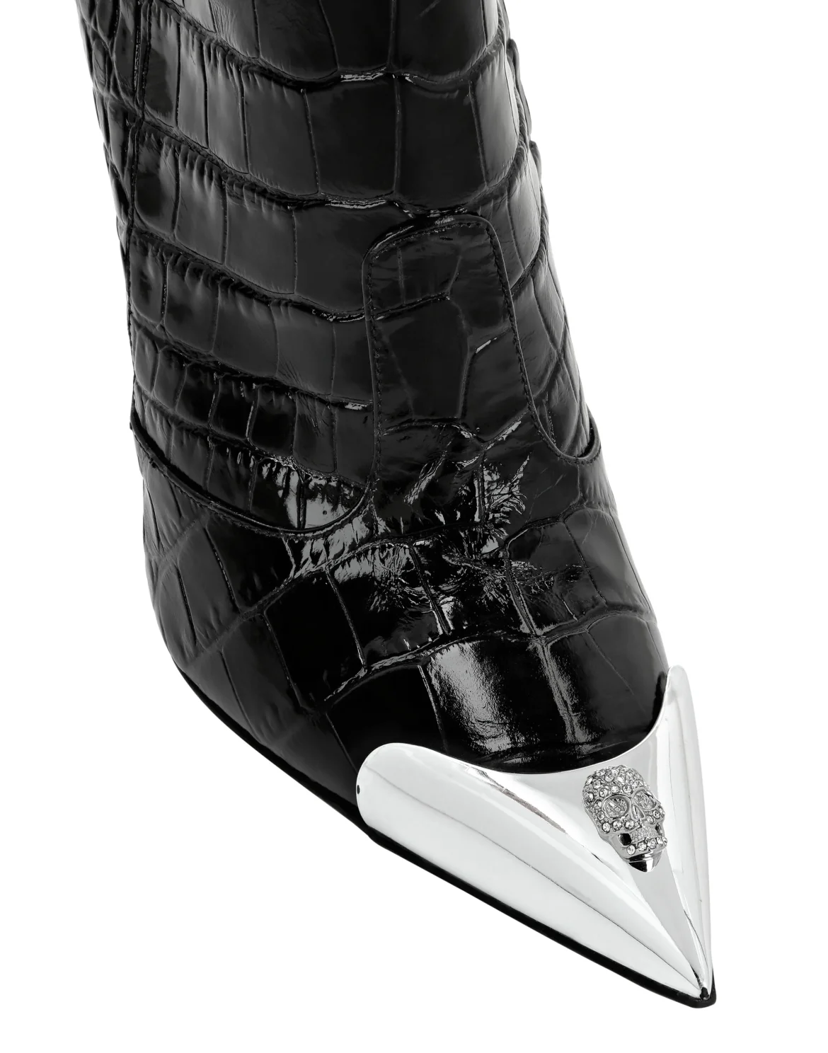 Croco Boots Mid Heels High Skull, цвет: Черный