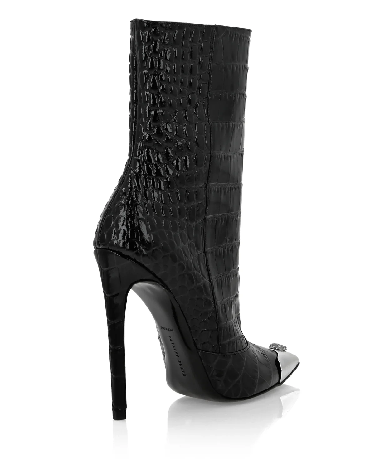 Croco Boots Mid Heels High Skull, цвет: Черный