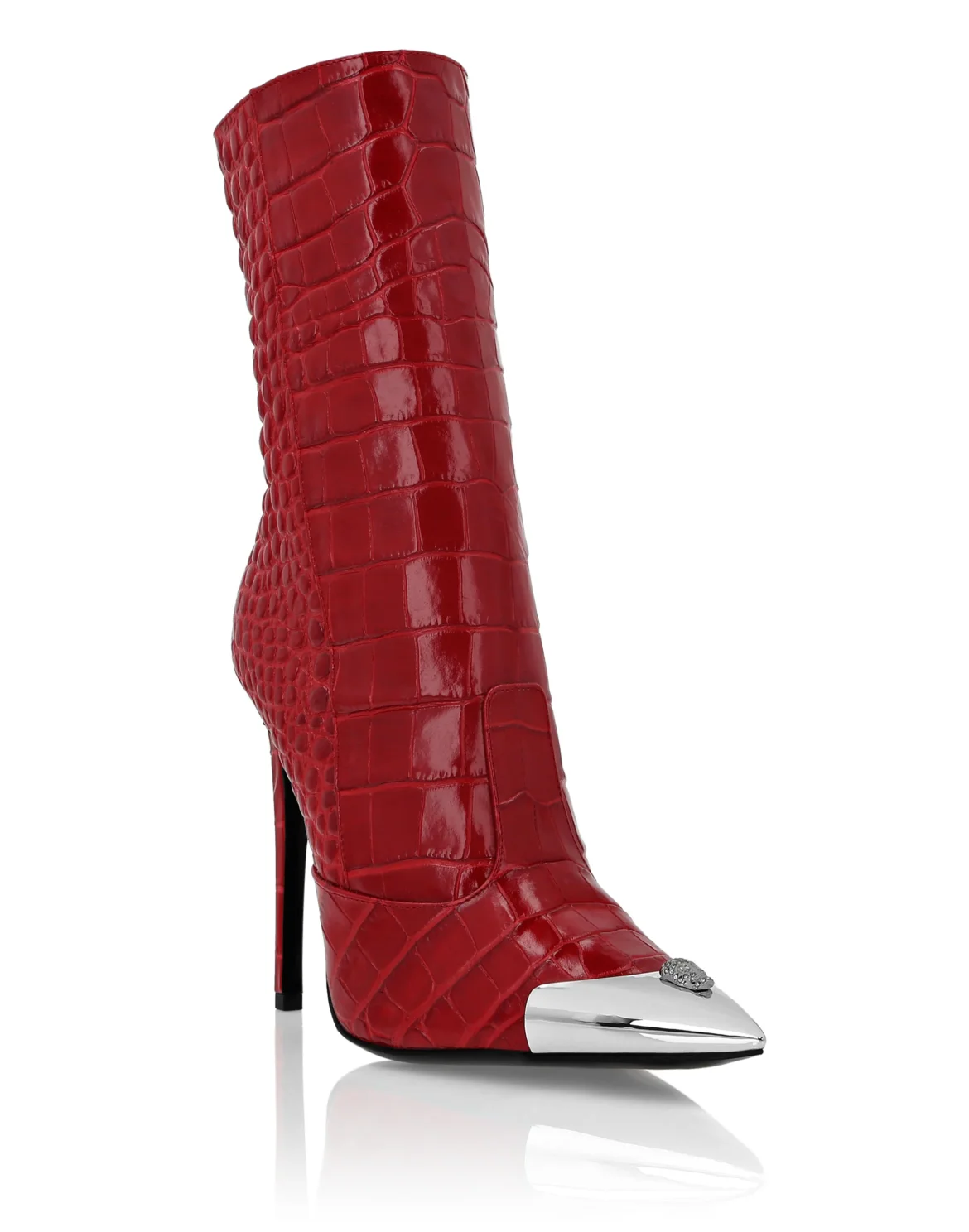 Croco Boots Mid Heels High Skull, цвет: Красный