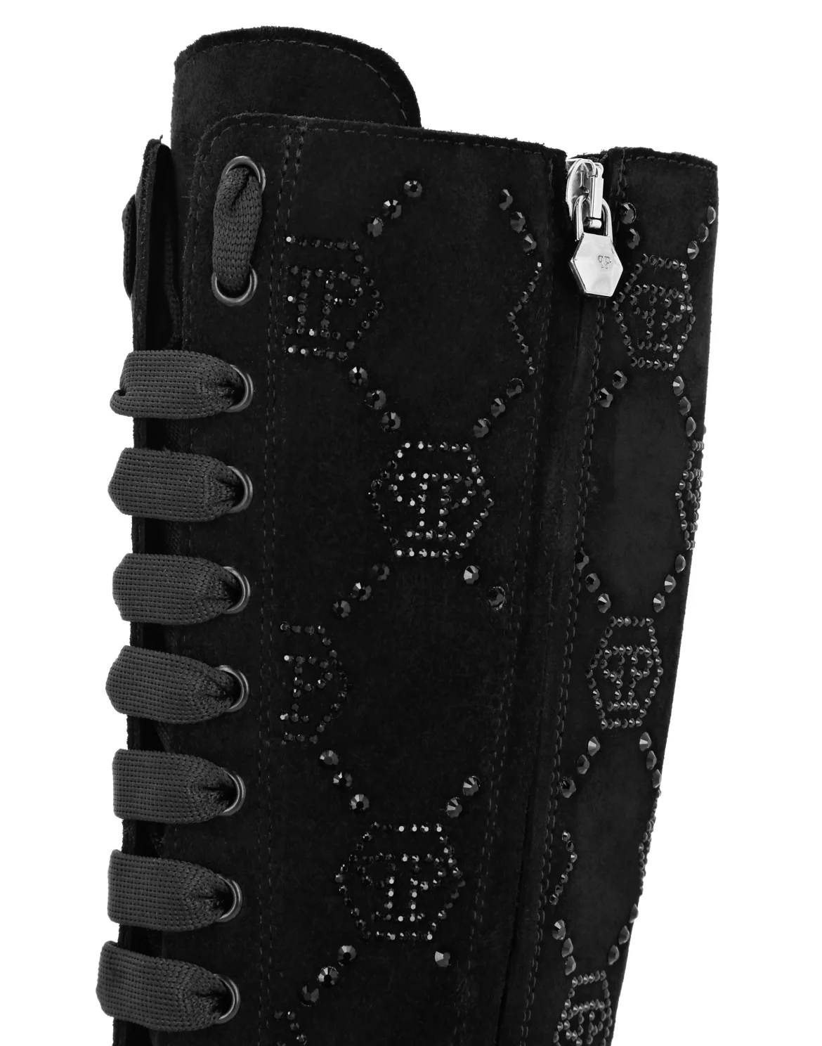 Suede Boots Flat High Strass Monogram, цвет: Черный
