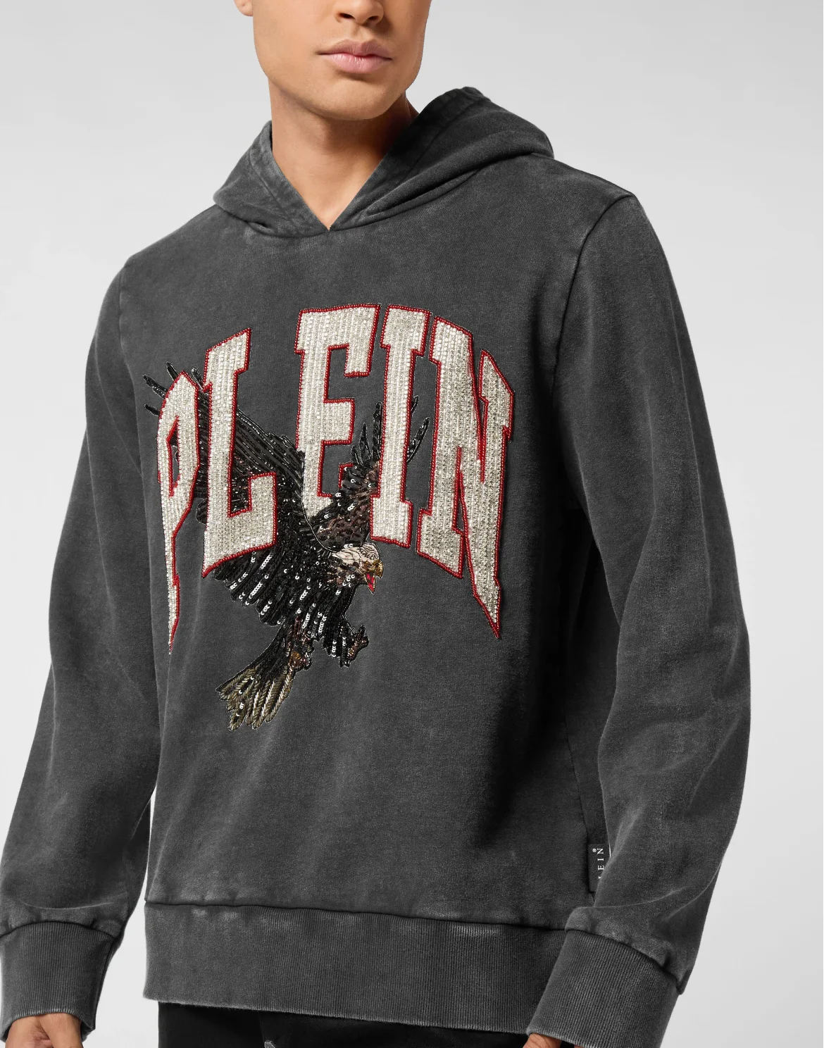 Washed Hoodie Sweatshirt Plein Eagle, цвет: Черный