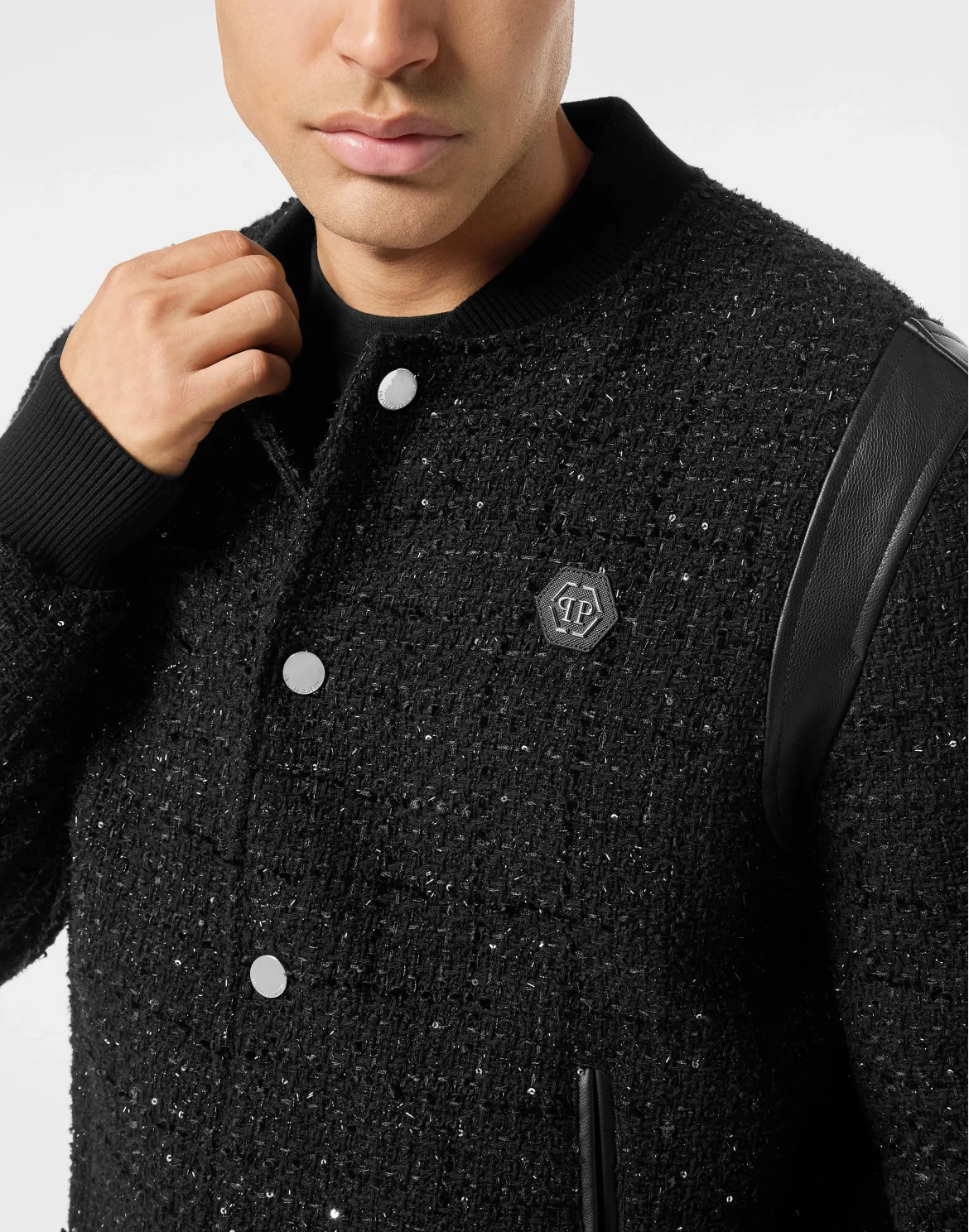 Embroidered Tweed Bomber Plein Hotel, цвет: Черный
