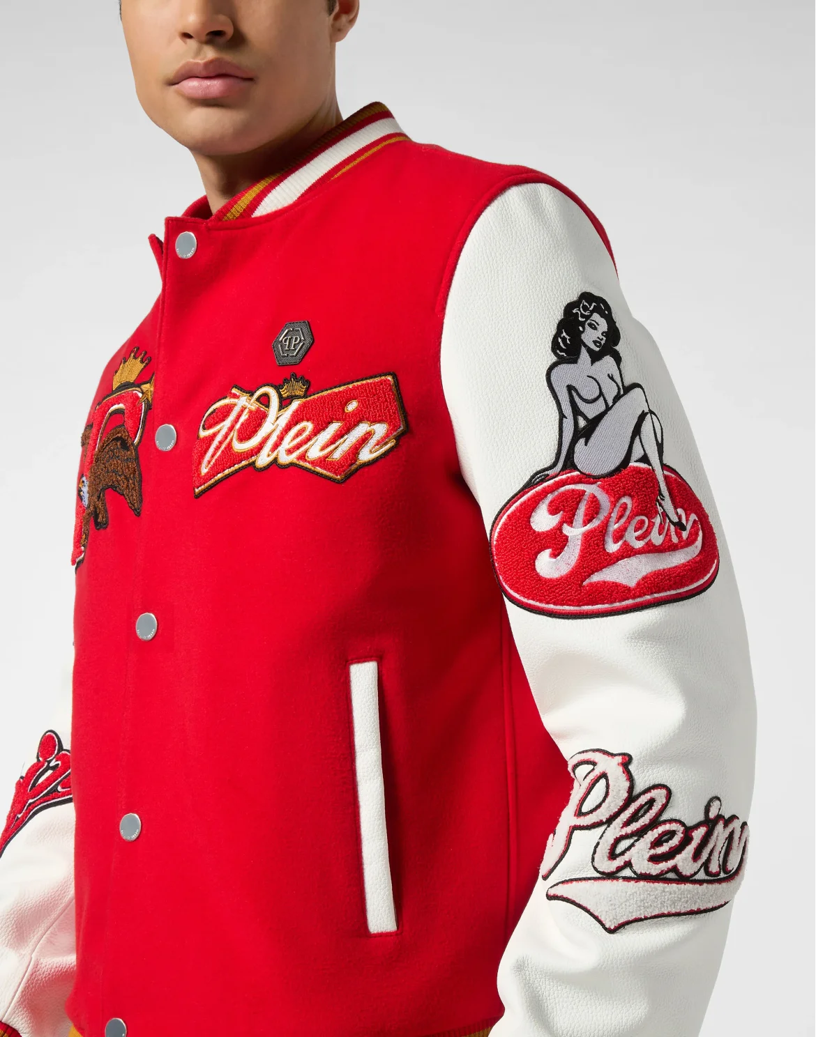 Varsity Bomber with Leather Sleeves Eagle, цвет: Красный