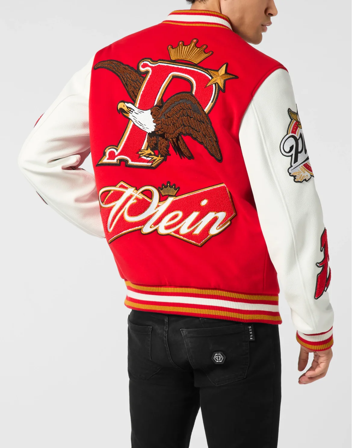 Varsity Bomber with Leather Sleeves Eagle, цвет: Красный