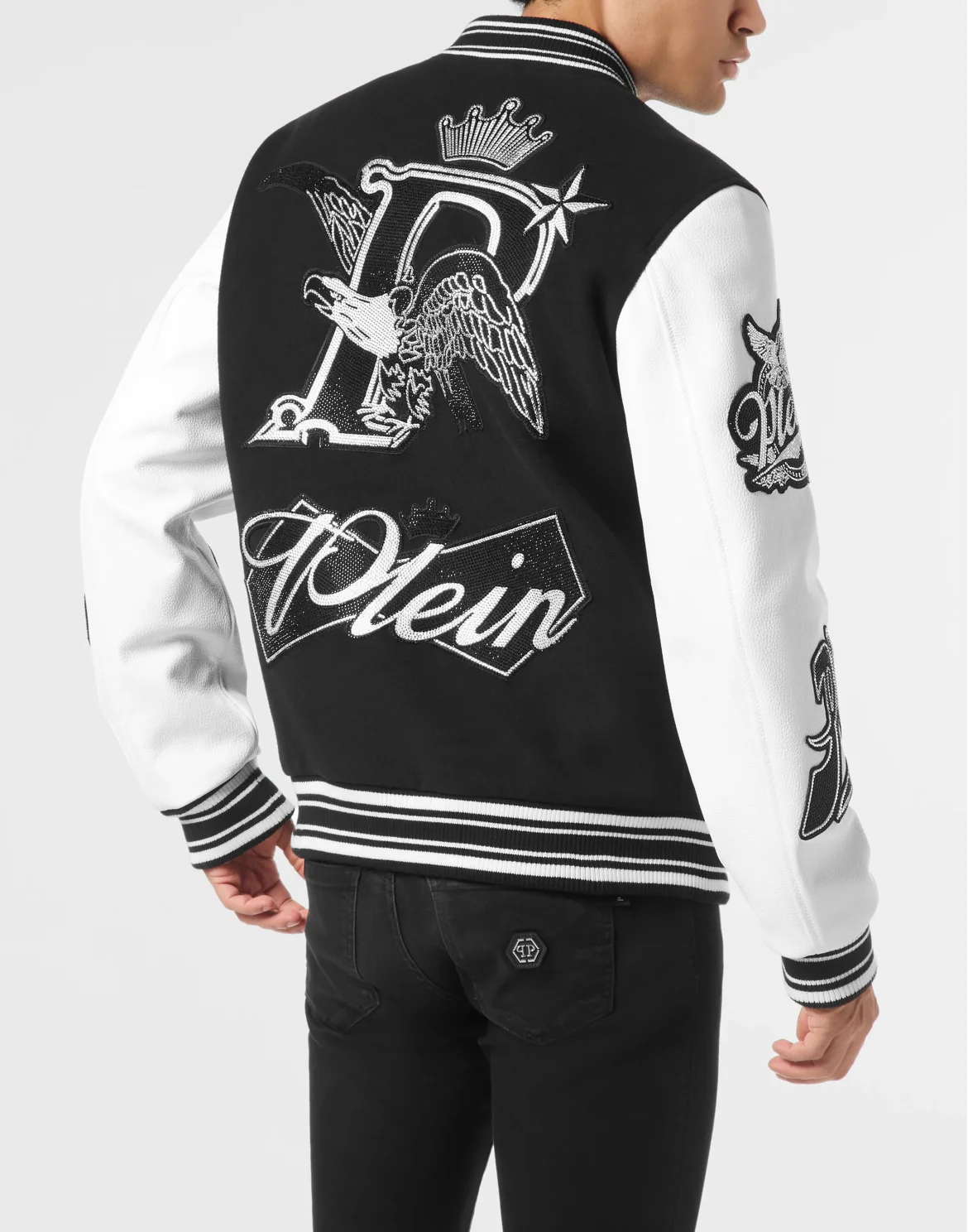 Varsity Bomber with Leather Sleeves Crystal Eagle, цвет: Черный