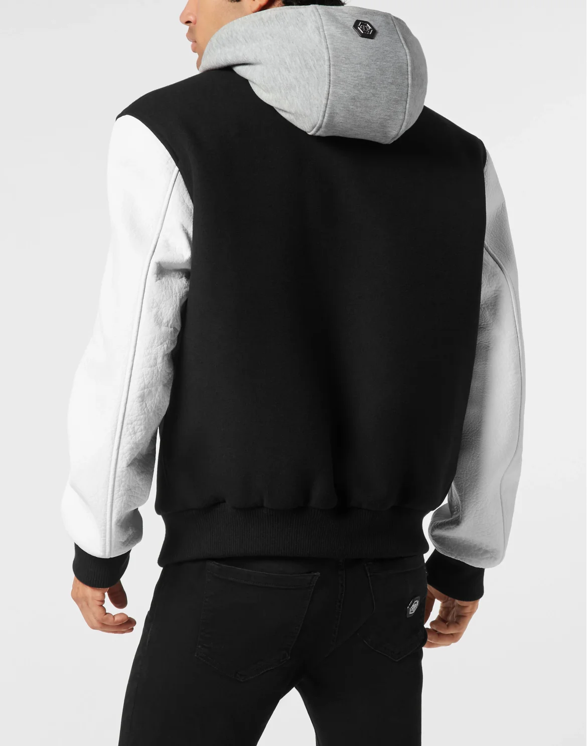 Hooded Varsity Bomber with Leather Sleeves Greatness, цвет: Черный