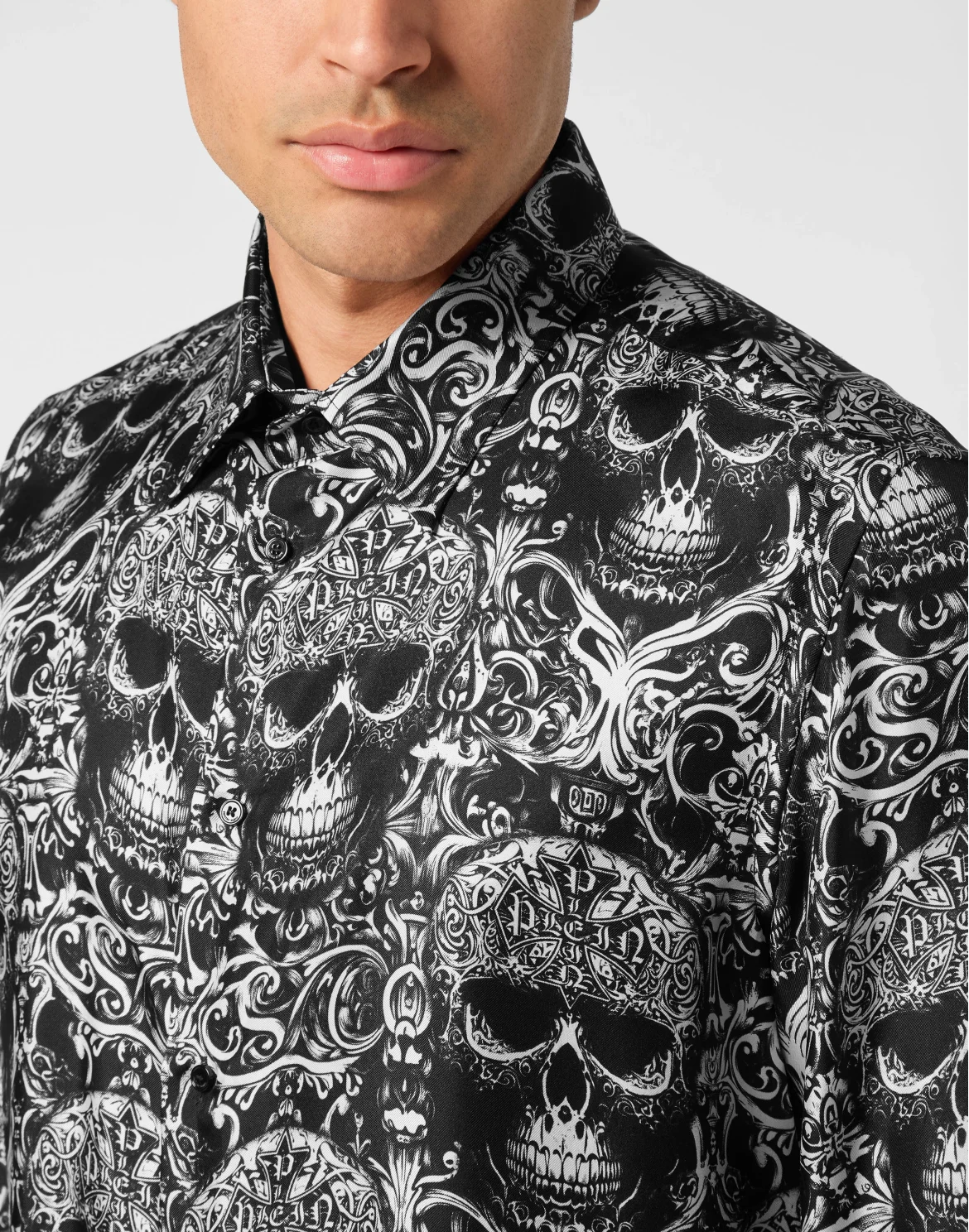 Printed Silk Shirt All Over Skull, цвет: Черный