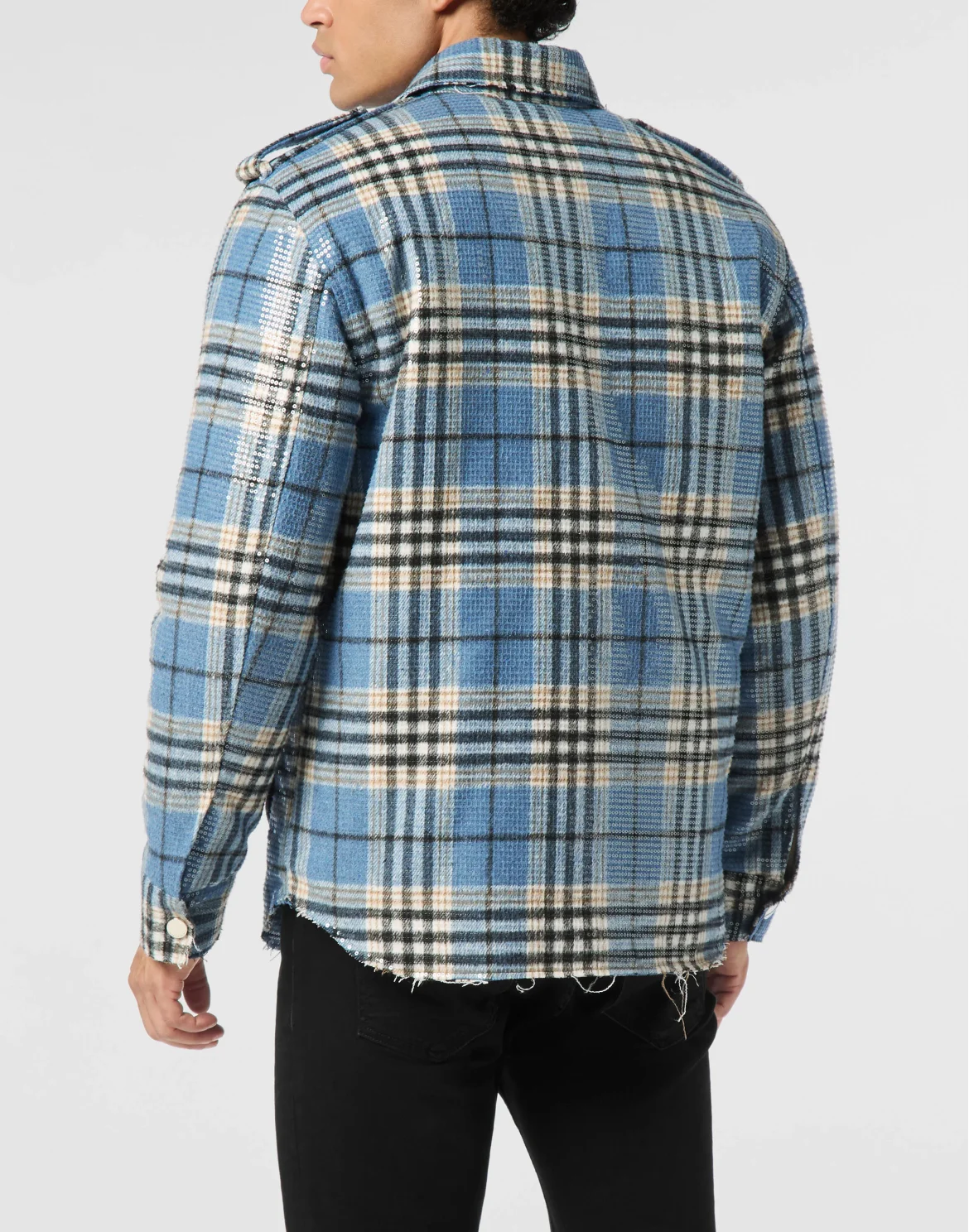 Destroyed Tartan Overshirt Pailletes, цвет: Синий