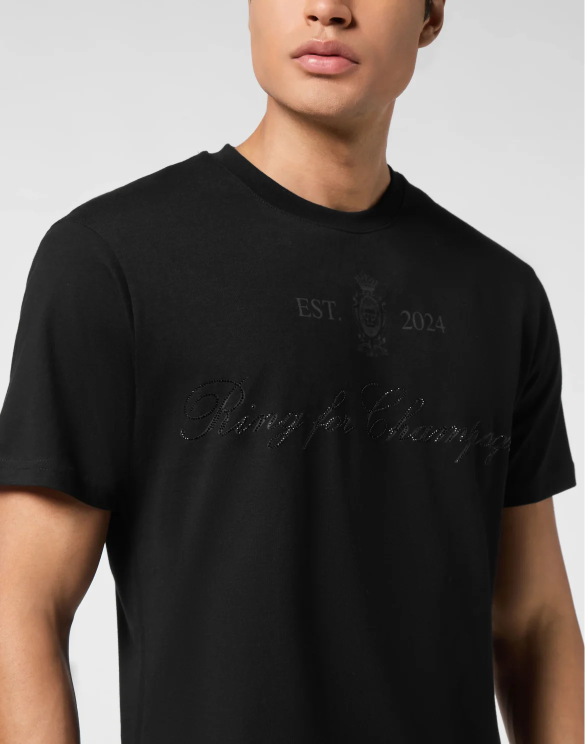 Embroidered Round Neck T-Shirt Stones, цвет: Черный