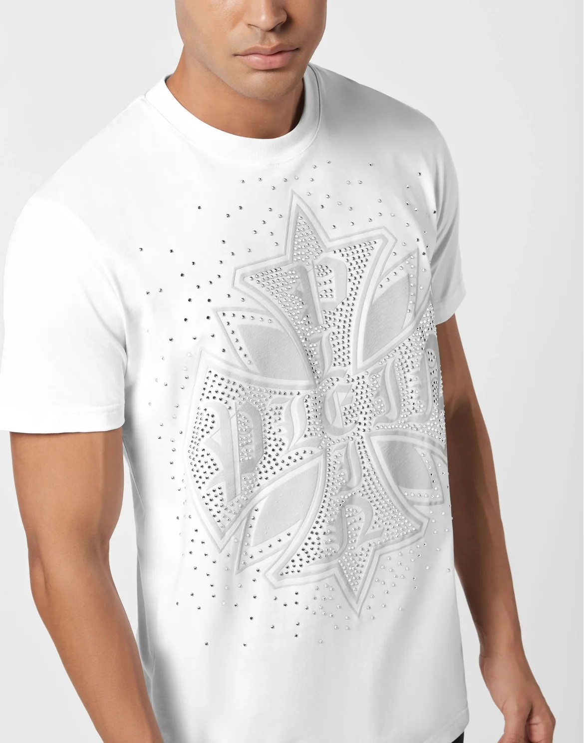 Round Neck T-Shirt Plein Cross Stones, цвет: Белый