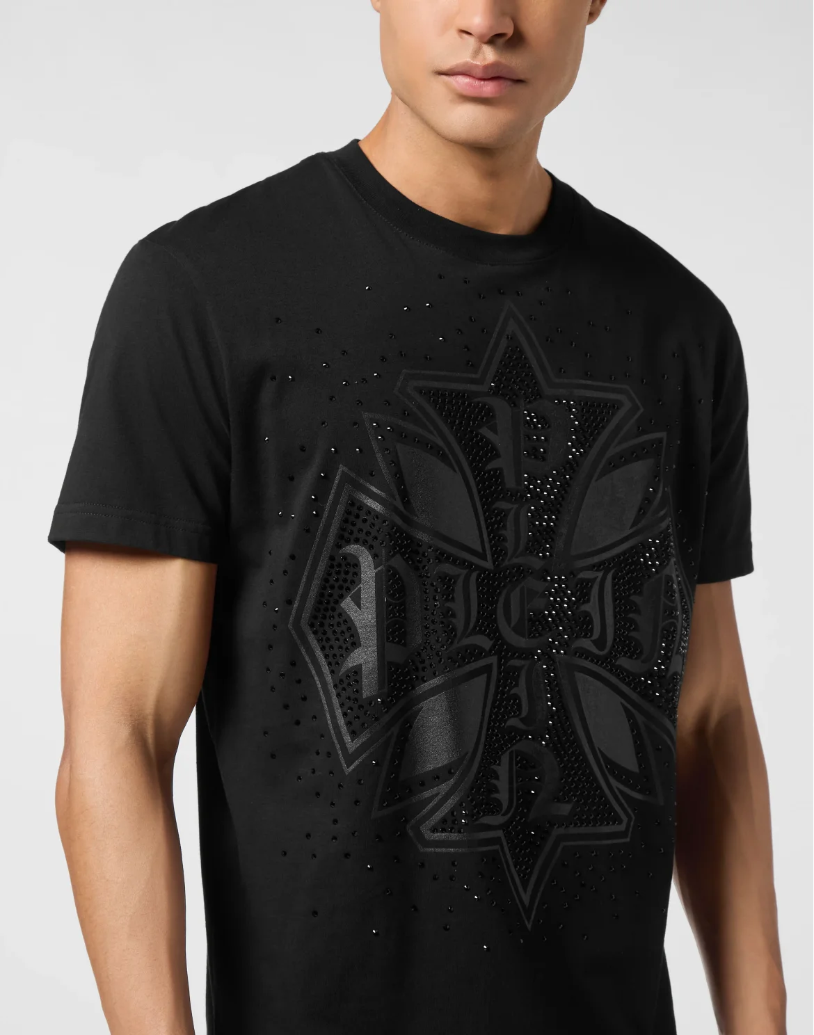 Round Neck T-Shirt Plein Cross Stones, цвет: Черный