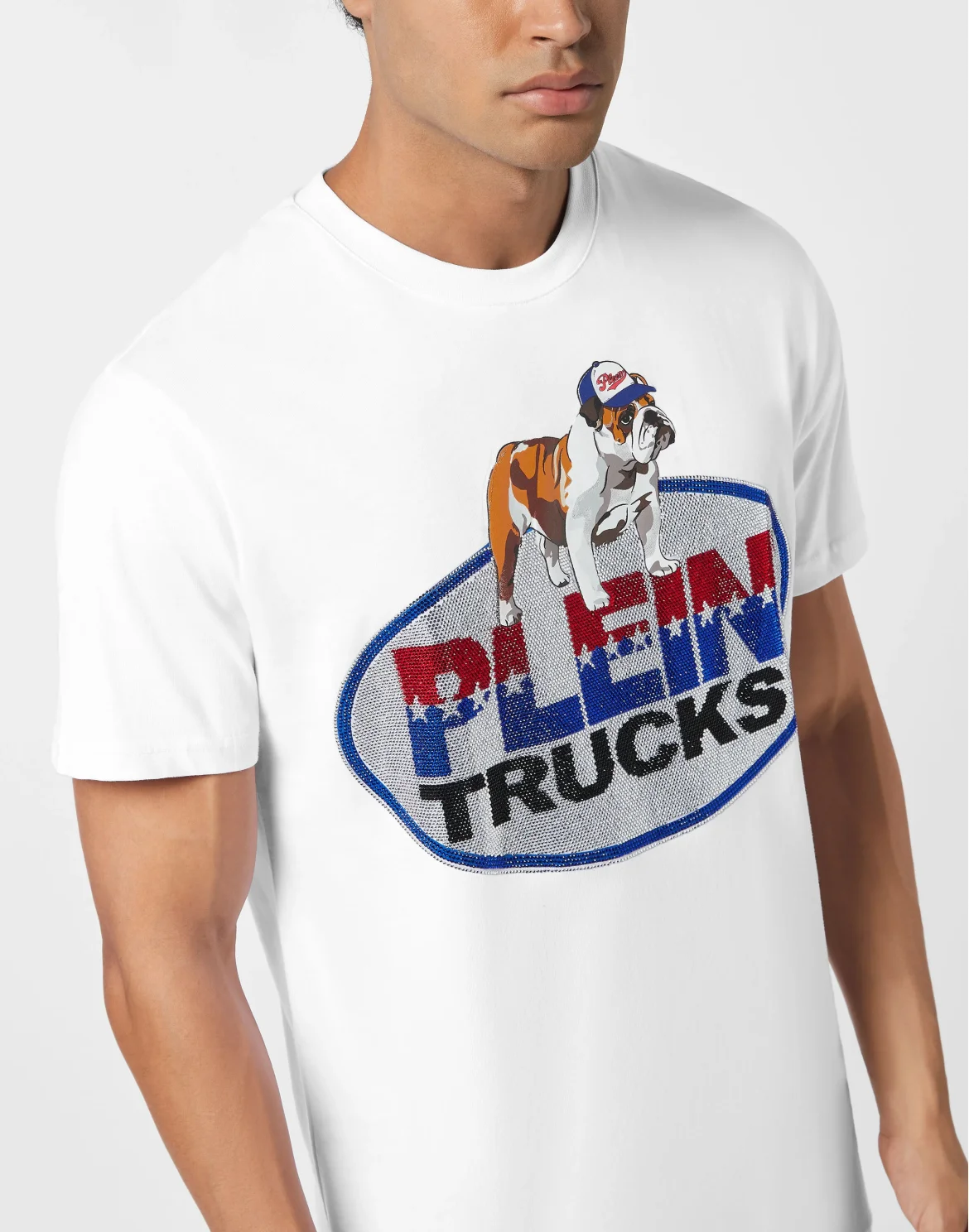 Round Neck T-Shirt Bulldog Crystal, цвет: Белый
