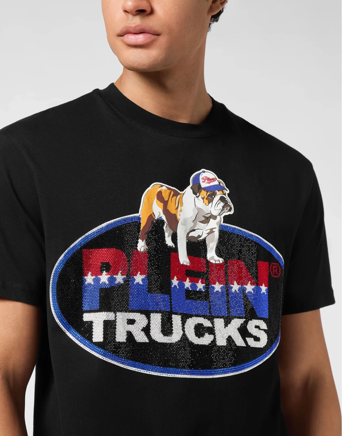 Round Neck T-Shirt Bulldog Crystal, цвет: Черный