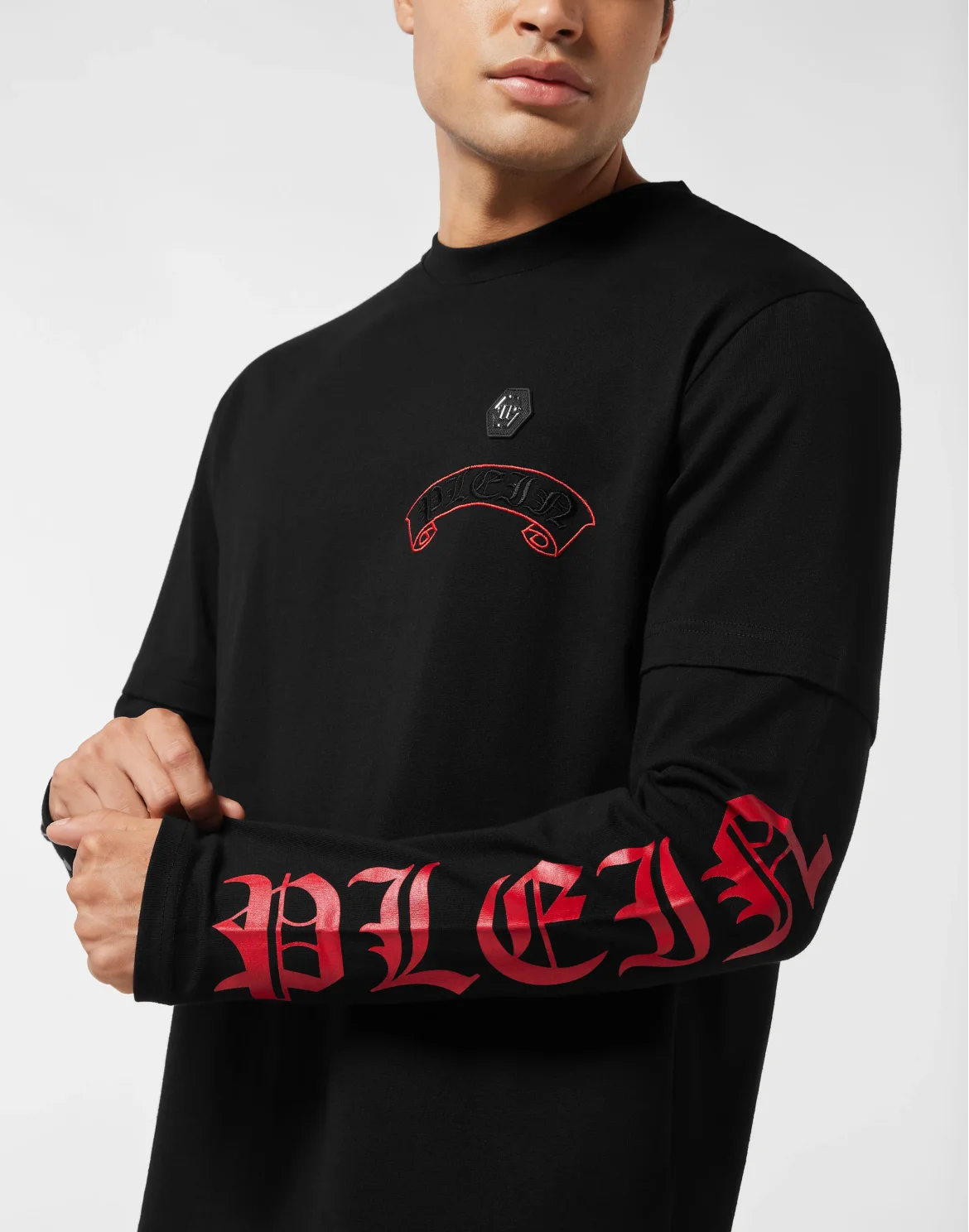 Double Sleeve T-Shirt Banner Embroidery, цвет: Черный