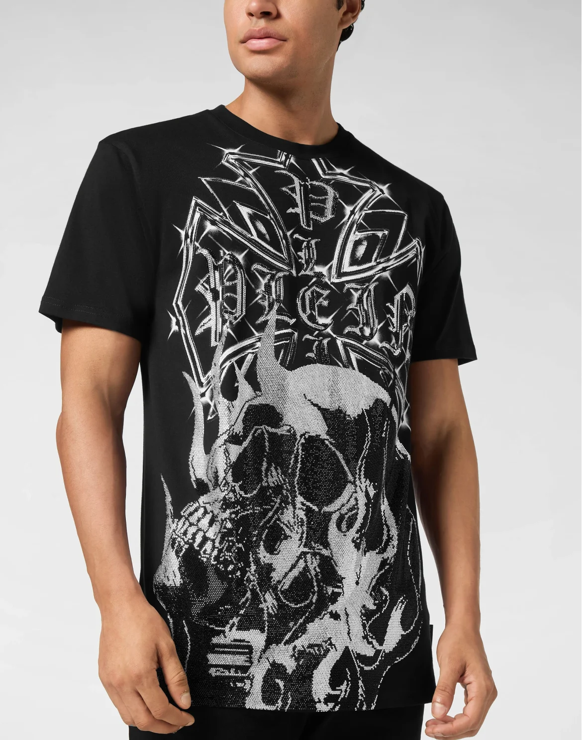 Round Neck T-Shirt Chrome Crest Skull, цвет: Черный
