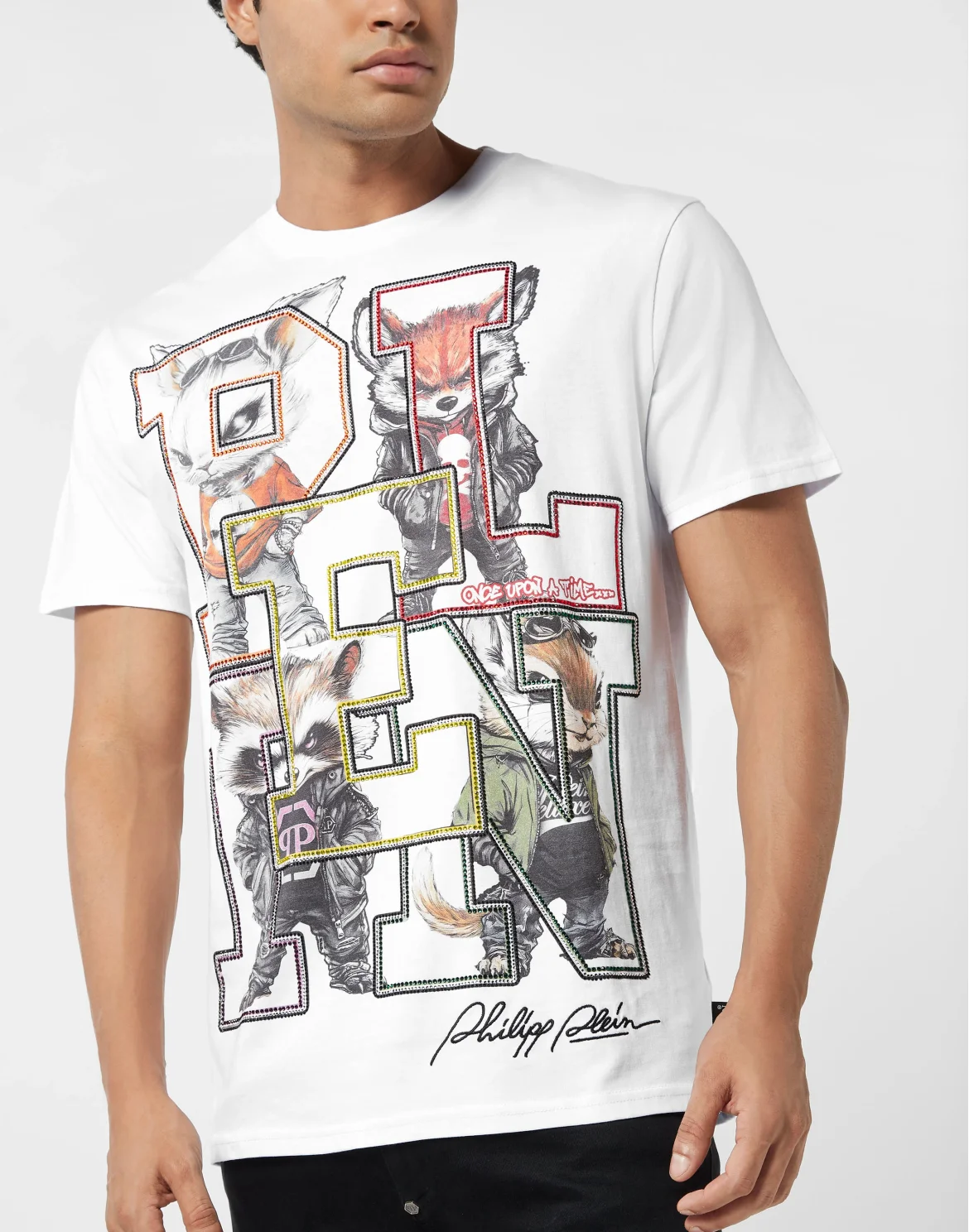 Round Neck T-Shirt College Animals Outline, цвет: Белый