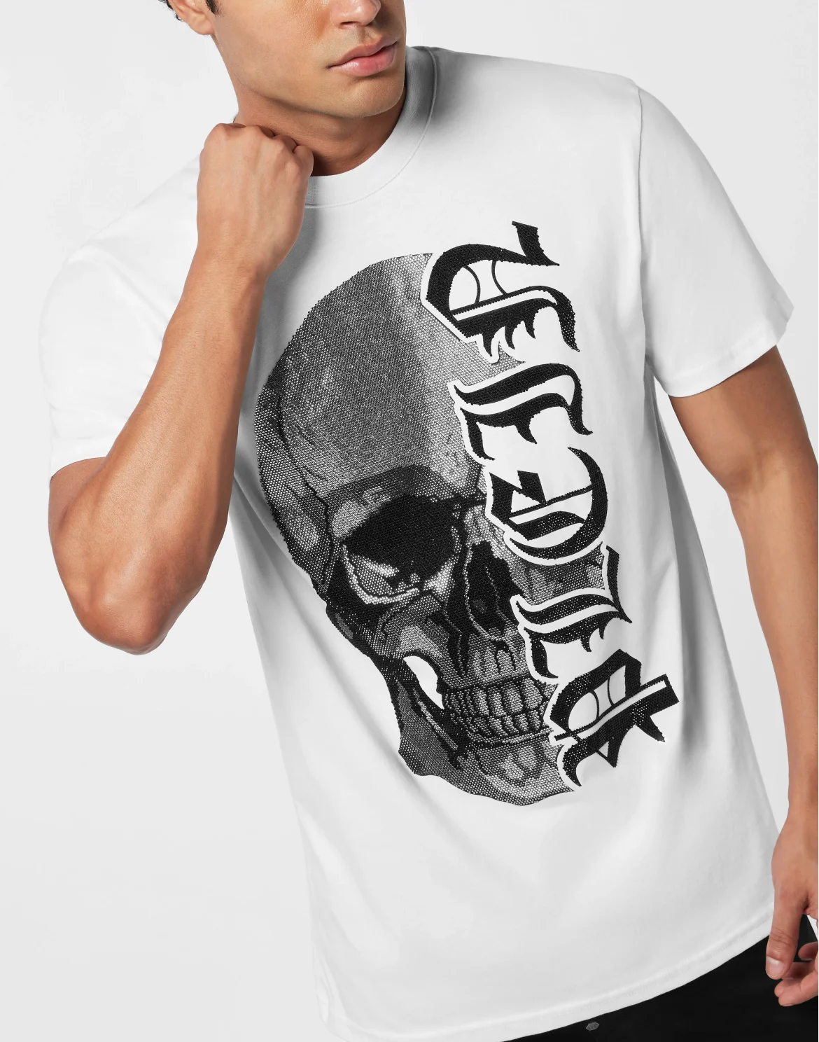 Round Neck T-Shirt Gothic Plein Stones, цвет: Белый